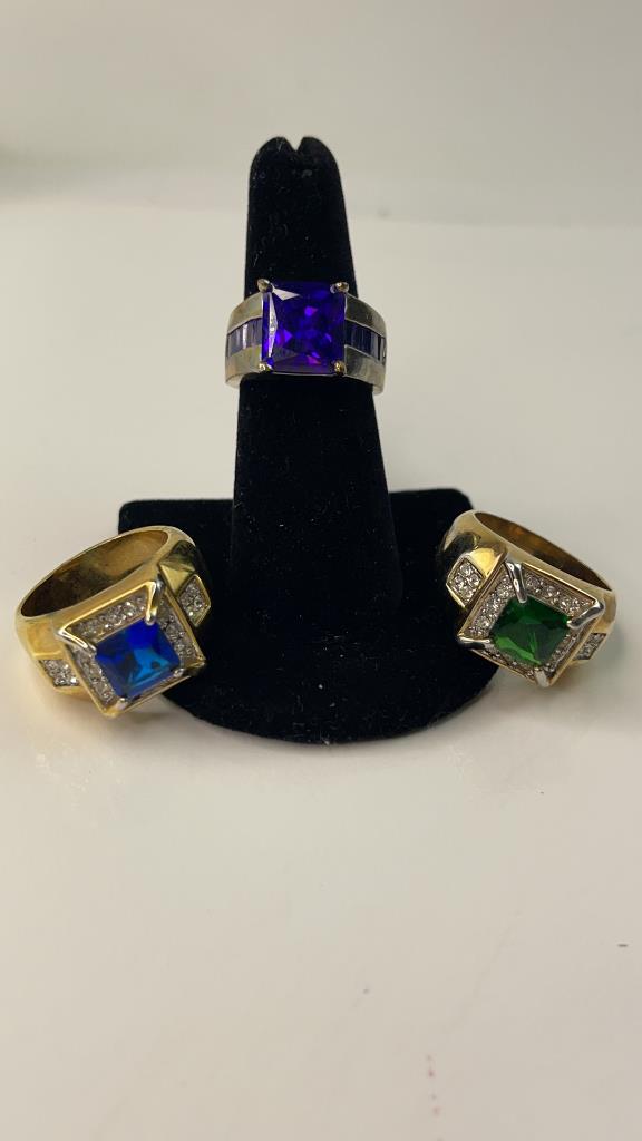3 Mixed Gold Plated Rhinestone Rings (1 of 5)