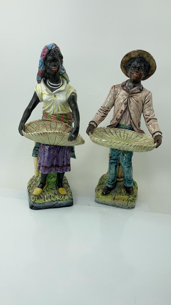 Majolica Blackamoor Man Woman Statue Figures (1 of 10)