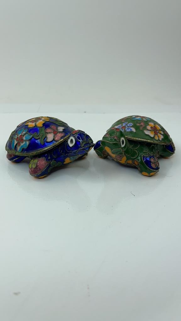 Pair Bright Colored Cloisonne Turtle Trinket Box (1 of 5)
