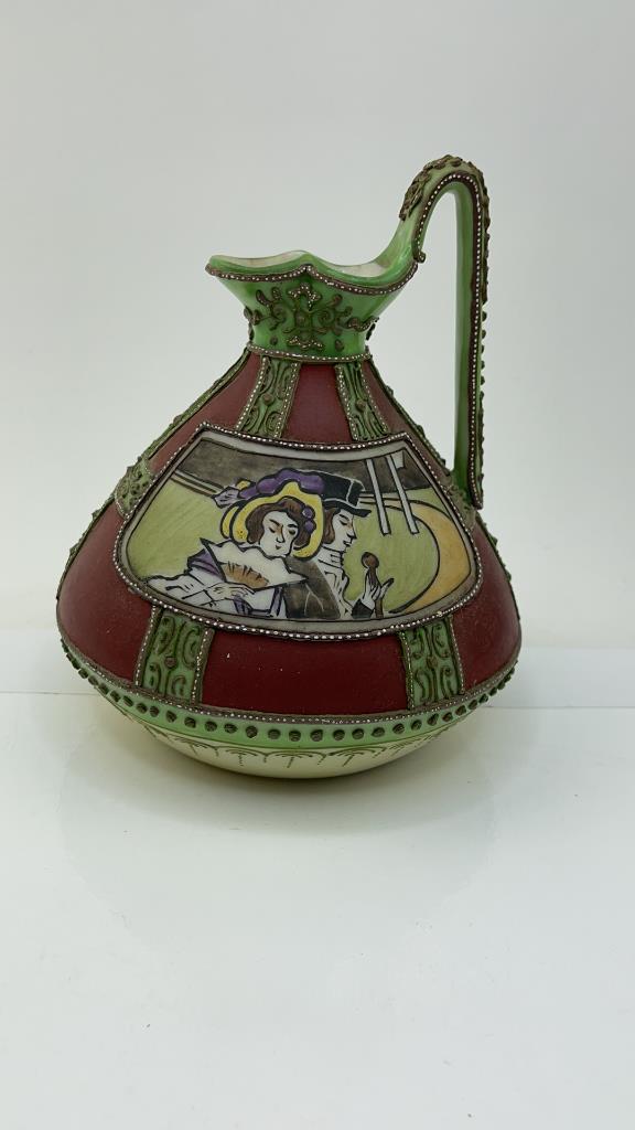 Japanese Nippon Moriage Painted Figural Pitcher (1 of 6)