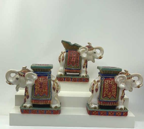 Rare Asian Vietnamese Ceramic Elephant Set of 3: Amazing Rare Set of 3 Asian Vietnamese Ceramic Elephants. Great Colors and detail. Good Overall condition and weight 2 Matching elephants measure about 5 3/8"T x 6"W 3rd Elephant measures about 5 3/8"