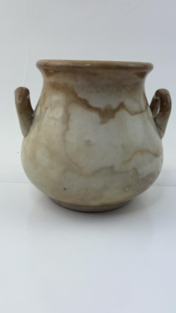 Royal Ironstone JHM Double Handle Ceramic Jar: Great Iteam Good Overall condition may possibably missing a lid. Seems to be a professional repair to one of the handles. Measures about 5 1/4"T x 5.5"L $20.00 US Shipping