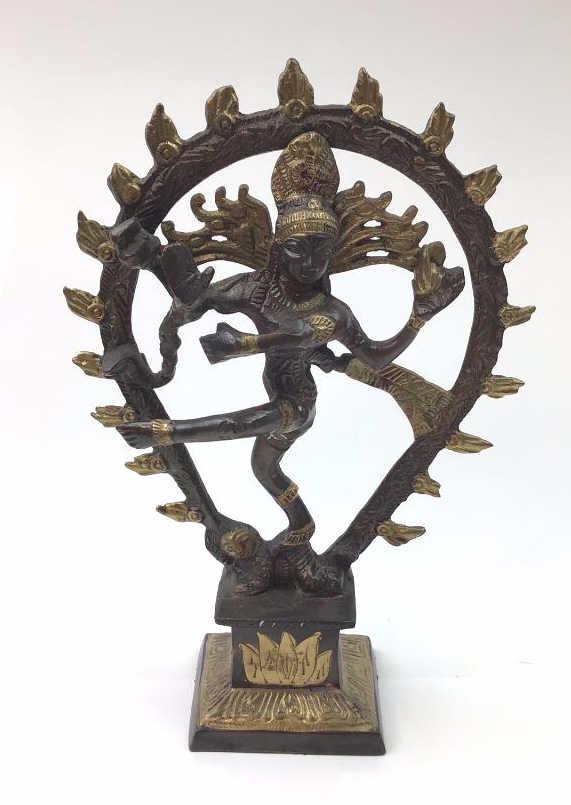 Antique bronze gold guilted Shiva statue: Antique bronze gold guilted shiva statue with arch and lotus flower. Good overall condition and weight. About 6" at widest point and about 9" Tall. $25.00 US Shipping