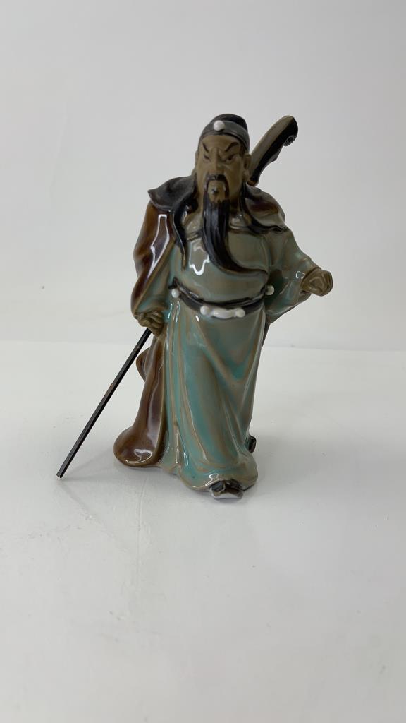 Vintage Chinese Mudman Warrior: Vintage Chinese Mudman Warrior holding weapon. Beautiful teal and brown colors. Good Overall condition. about 5"T x 2.5"W $15.00 US Shipping