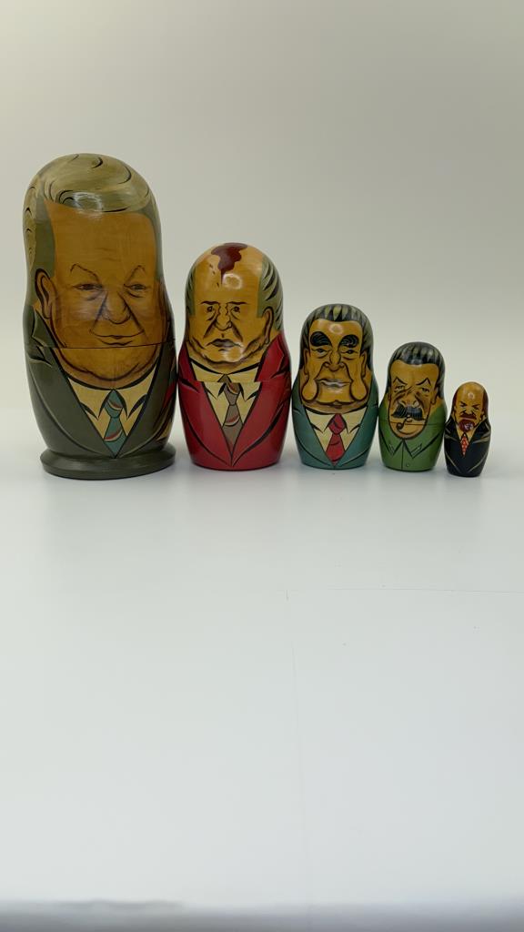Vintage Russian Leaders 5 Piece Nesting Dolls: Vintage Soviet Union Russian Leaders wood nesting dolls. Set of 5 leaders. All in good overall condition. Largest measures about 8"t $15.00 US Shipping
