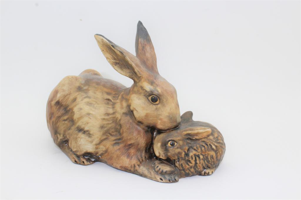 Goebel Porcelain Mother Baby Bunnies: 1975 Goebel Porcelain Mother Baby Bunnies. Stamped on the bottom. Good Overall condition measures about 6"l x 4"t $18.00 US Shipping