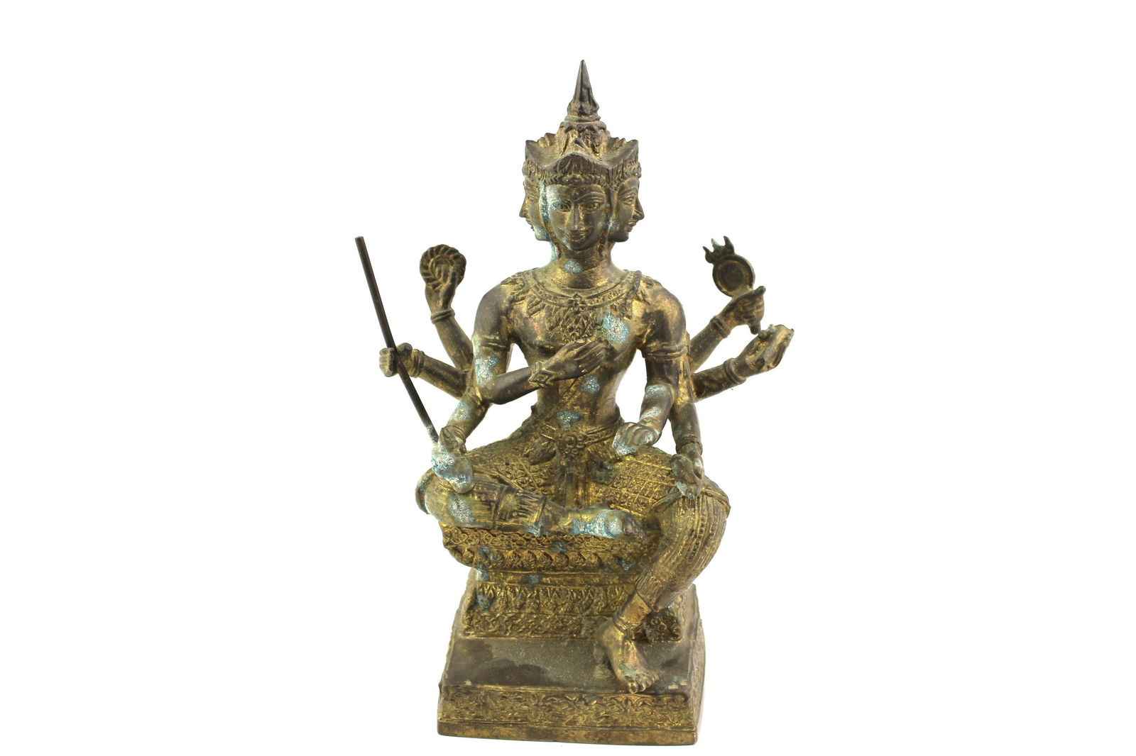 Antique Bronze Gilt 4 Faced 8 Arm Buddhist Goddess Diety Statue (1 of 8)