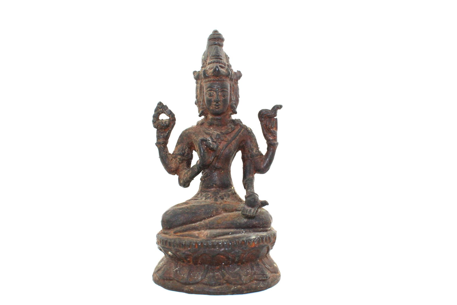 Bronze 3 Headed 4 Arm Buddha Goddess Diety Statue (1 of 7)