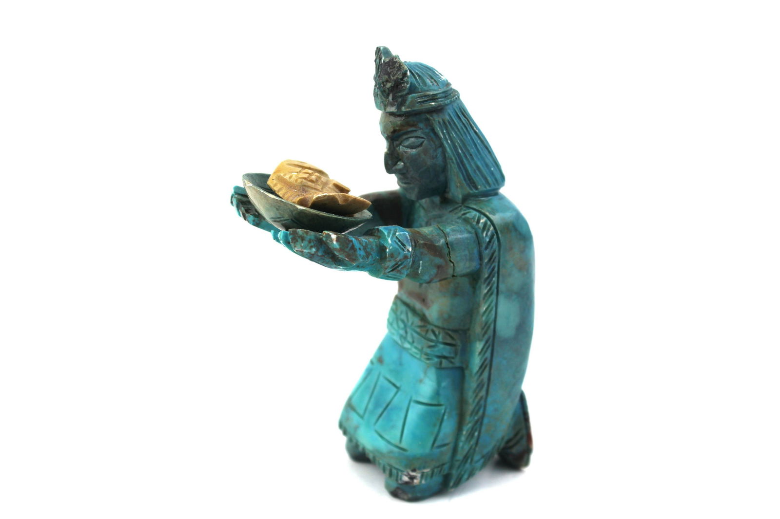 Turquoise Stone Carved Offering Figure Statue (1 of 6)