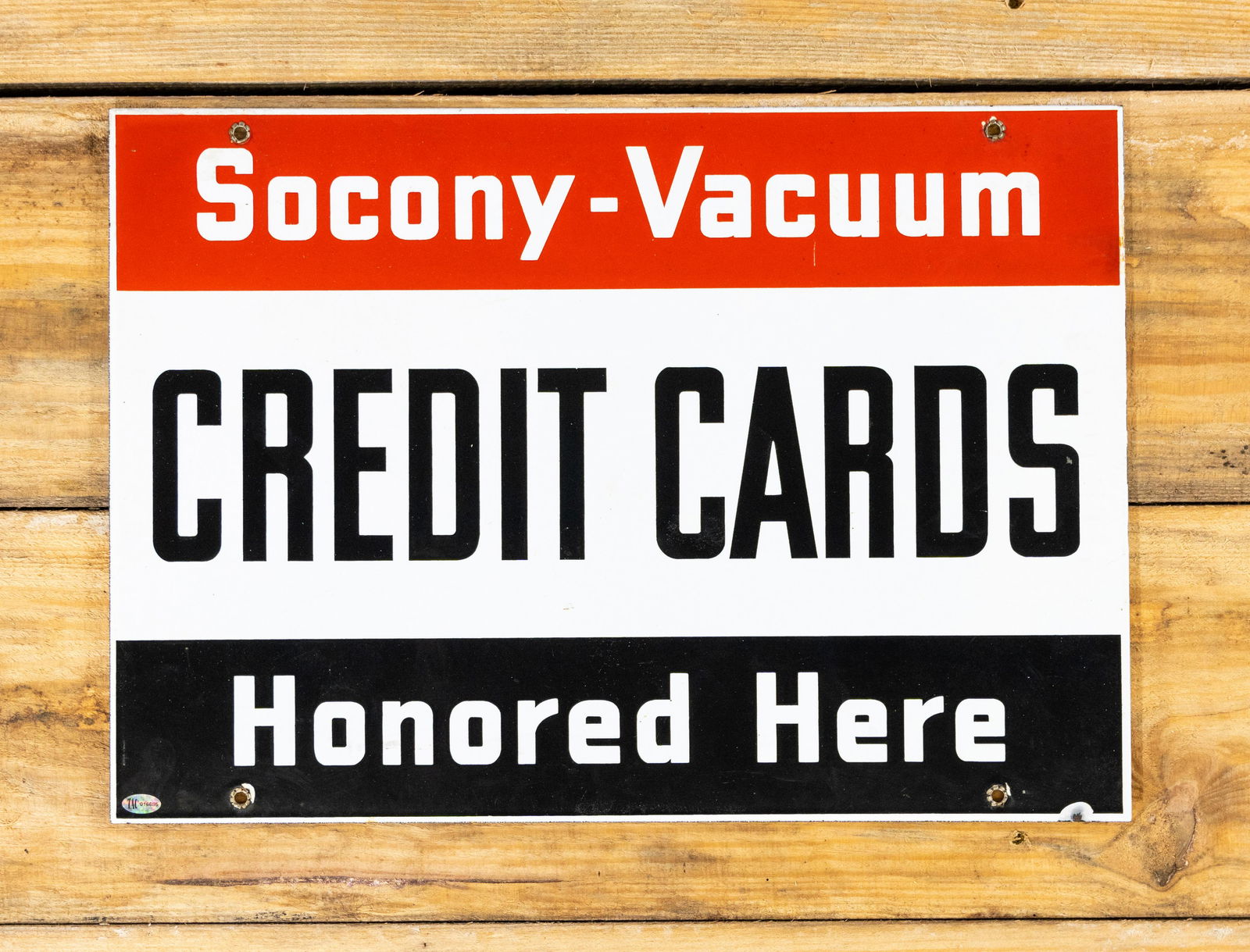 Socony-Vacuum Credit Cards Honored Porcelain Sign 9.5 (1 of 2)