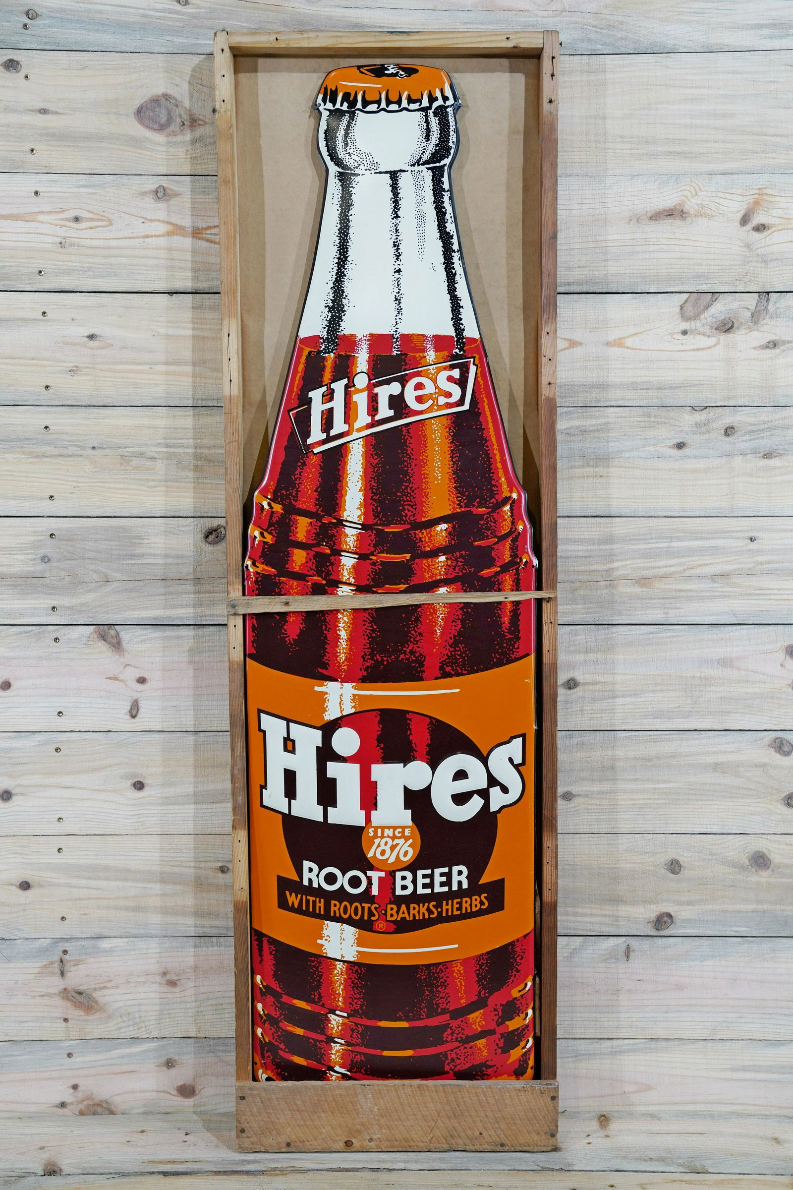 NOS Hires Root Beer SST Metal Sign & Crate TAC 9.25 (1 of 2)