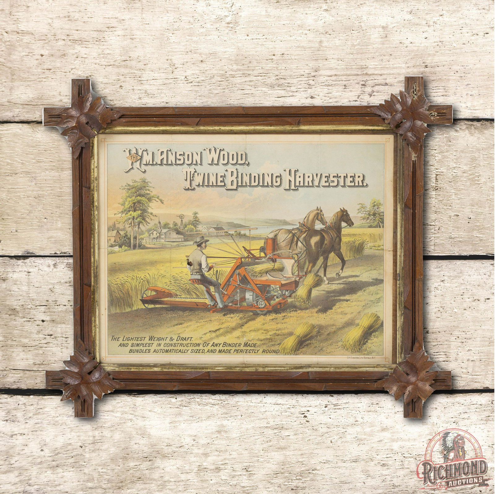 Framed Wm Anson Wood Twine Binding Harvester Lithograph (1 of 3)