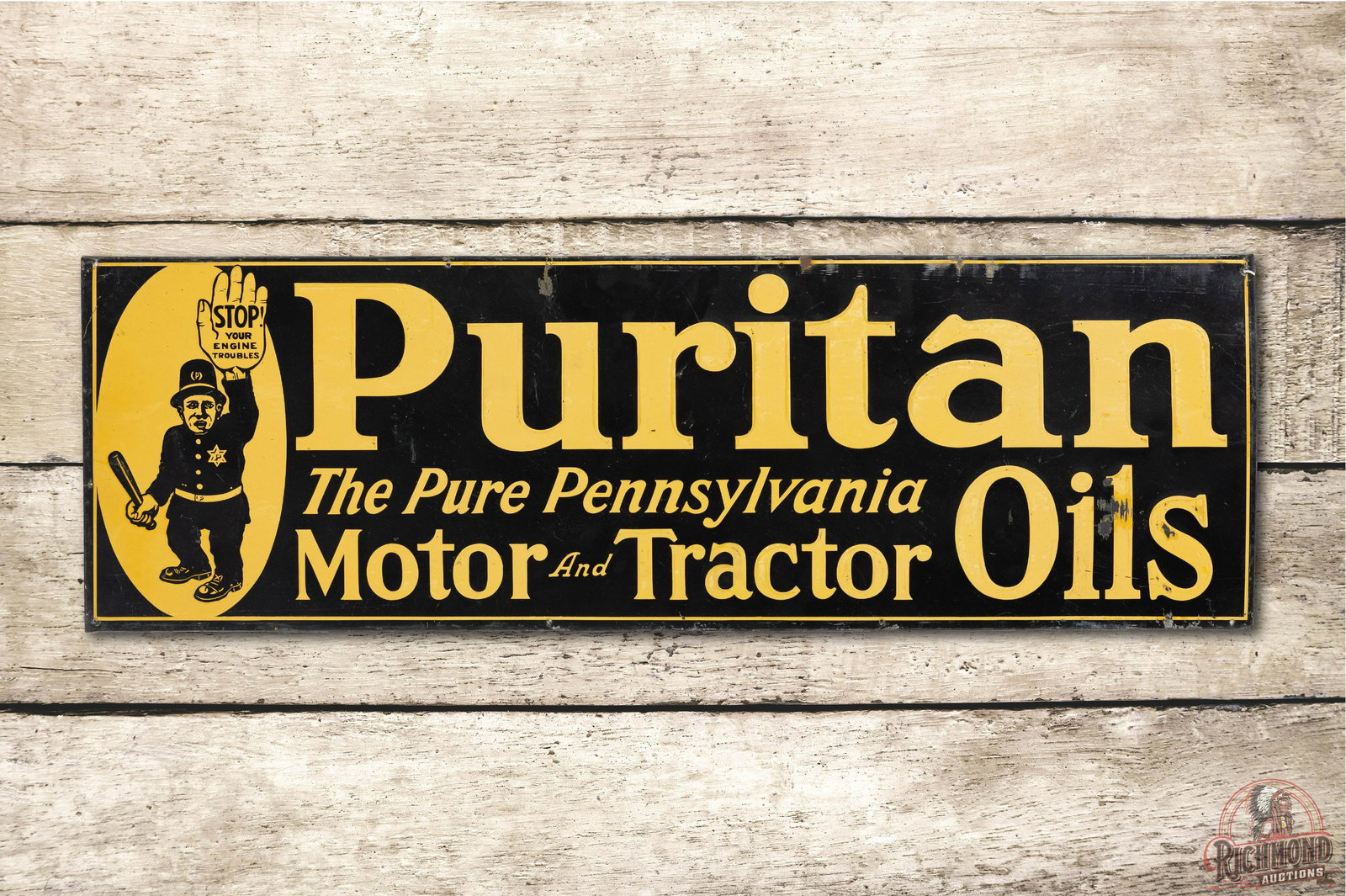 Puritan Motor & Tractor Oils SS Metal Sign TAC 8.5 (1 of 3)
