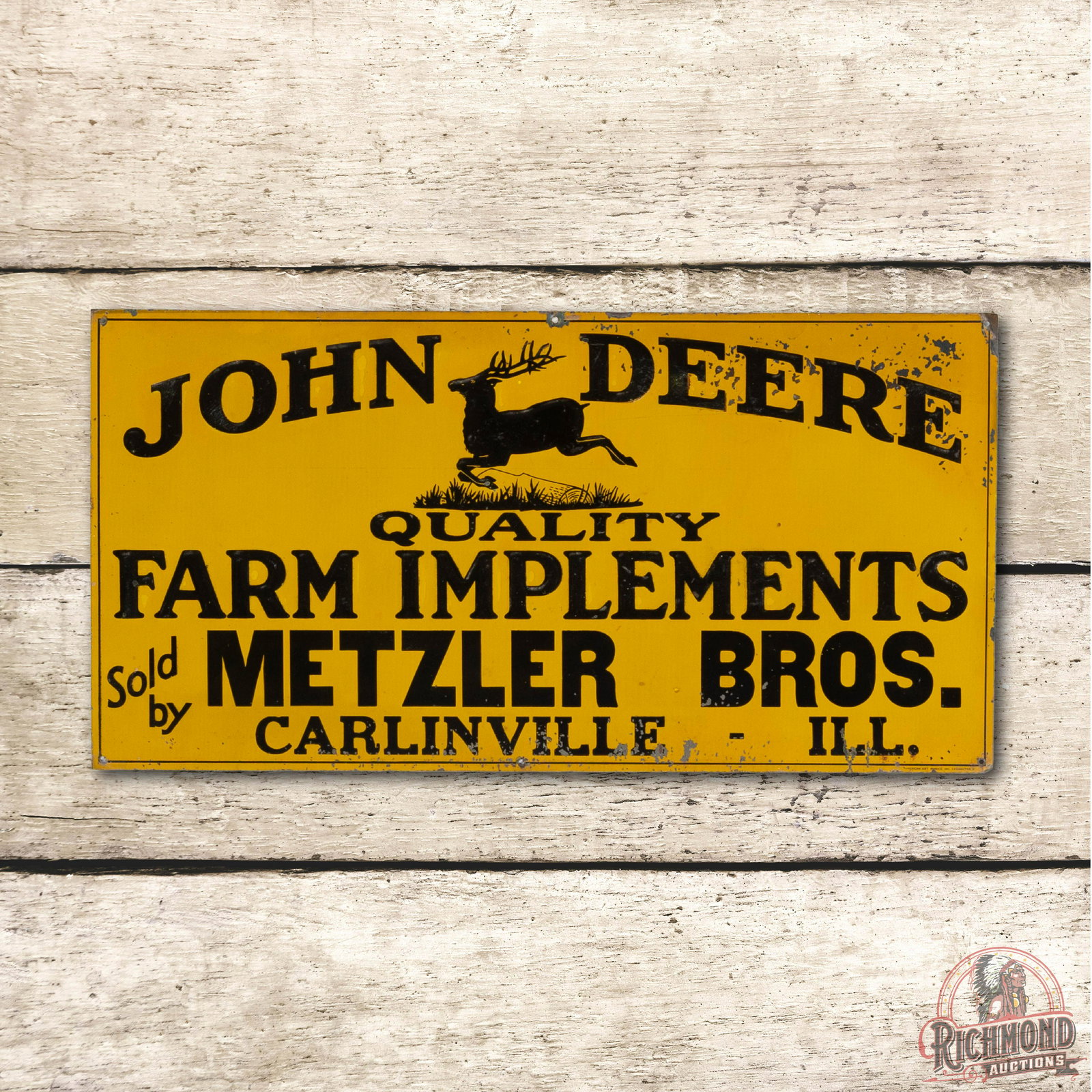 John Deere Leaping Deere Illinois Metal Sign TAC 7.75 (1 of 3)