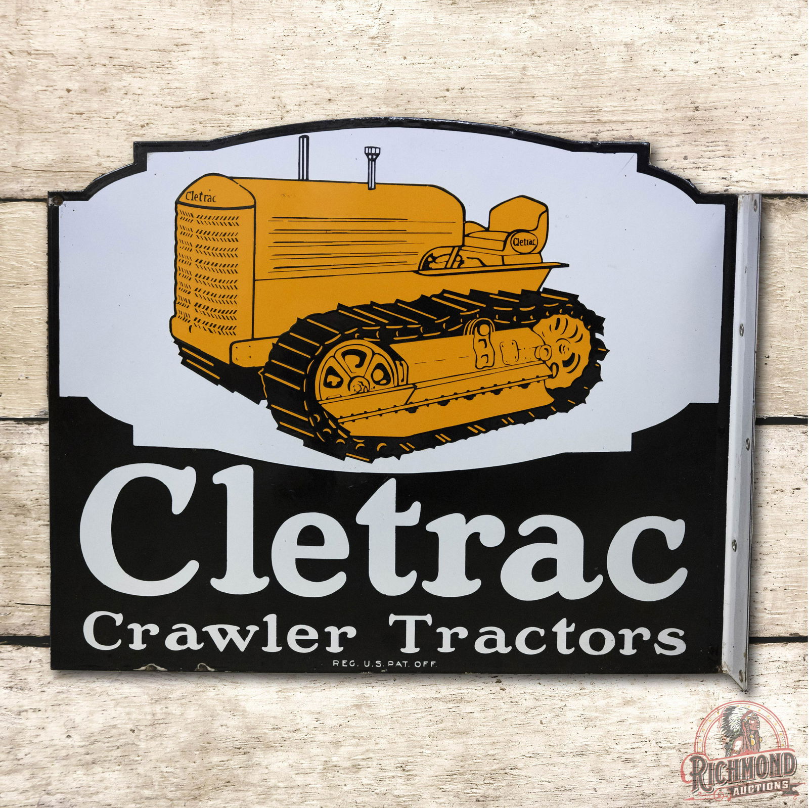 NOS Cletrac Crawler Tractors DS Porcelain Flange Sign (1 of 3)