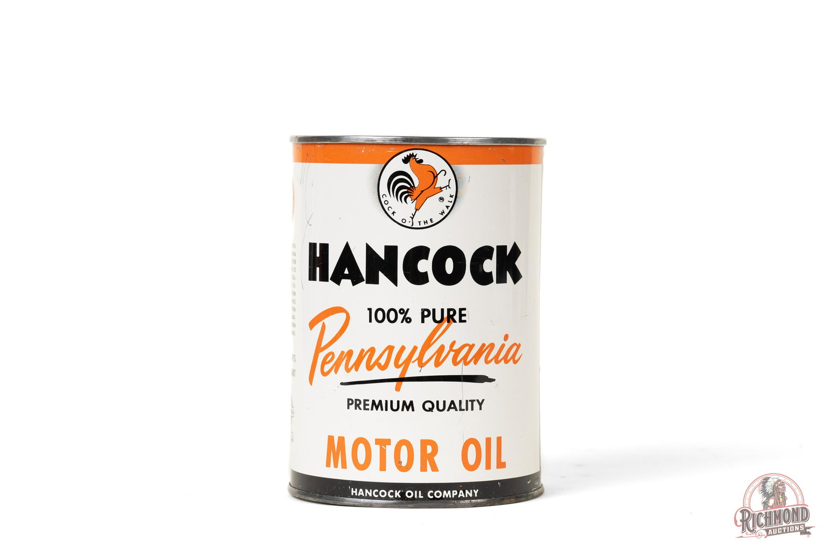 Hancock Pennsylvania Motor Oil 1 Quart Round Metal Can (1 of 6)