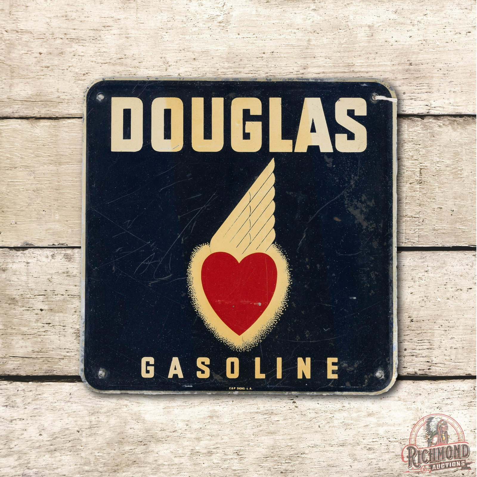 Douglas Gasoline & Winged Heart Metal Pump Sign TAC 7.9 (1 of 3)