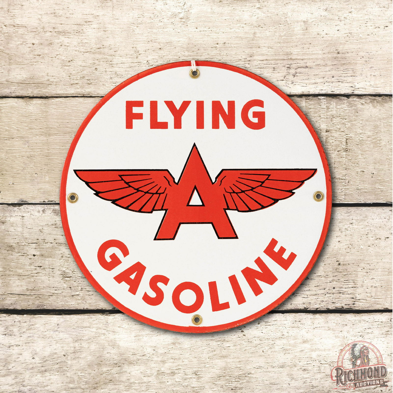 10" Flying A Gasoline SS Porcelain Pump Sign TAC 9.5 (1 of 3)