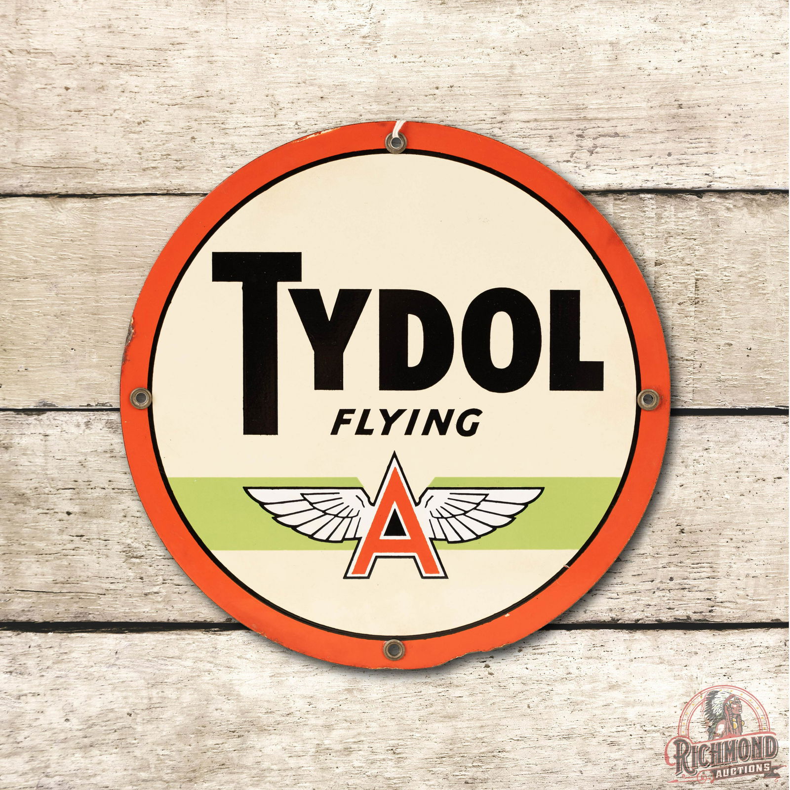 Tydol Flying A Green Stripe Porcelain Pump Sign TAC 9 (1 of 3)