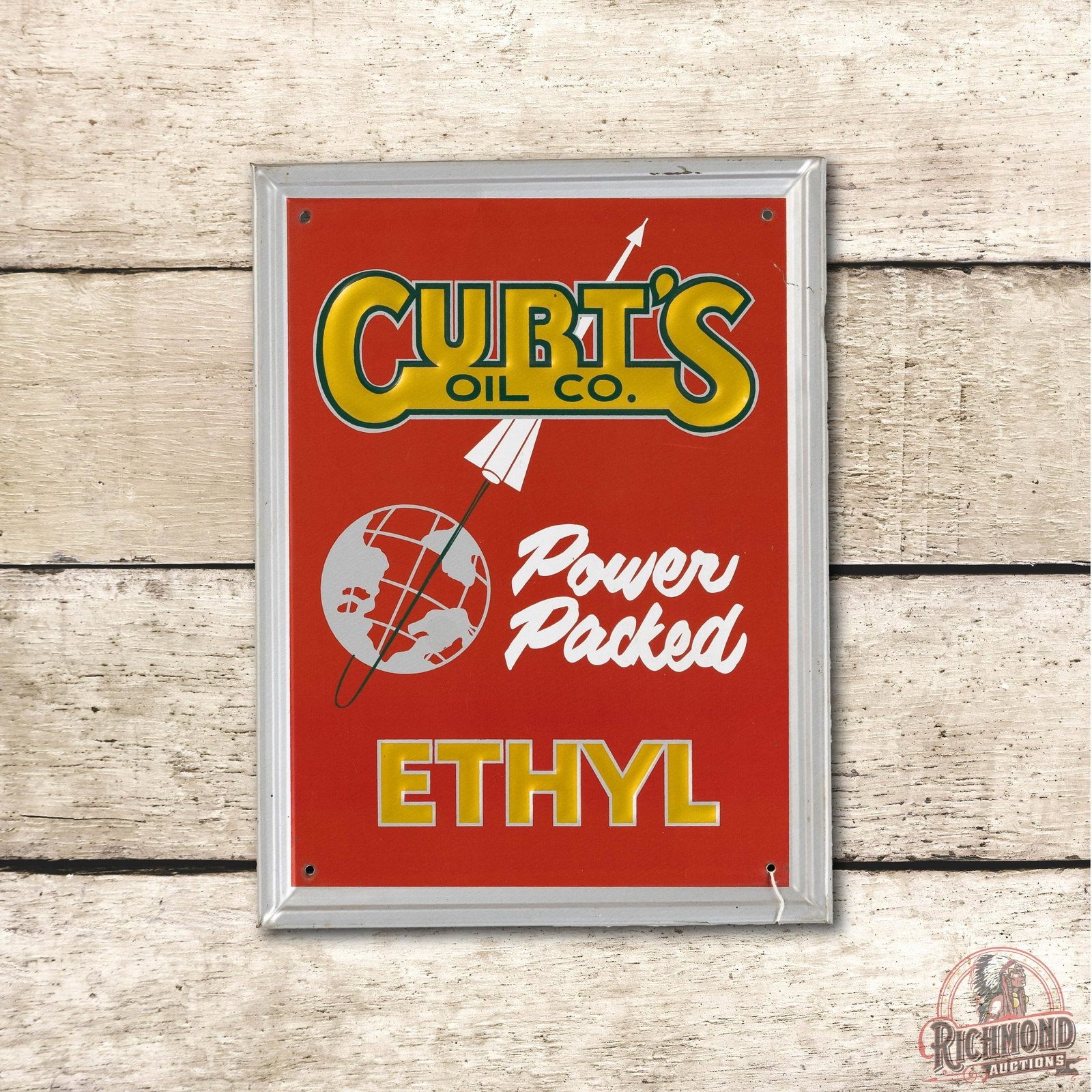 Curt's Power Packed Ethyl w/ Logo Metal Pump Sign TAC 9 (1 of 3)