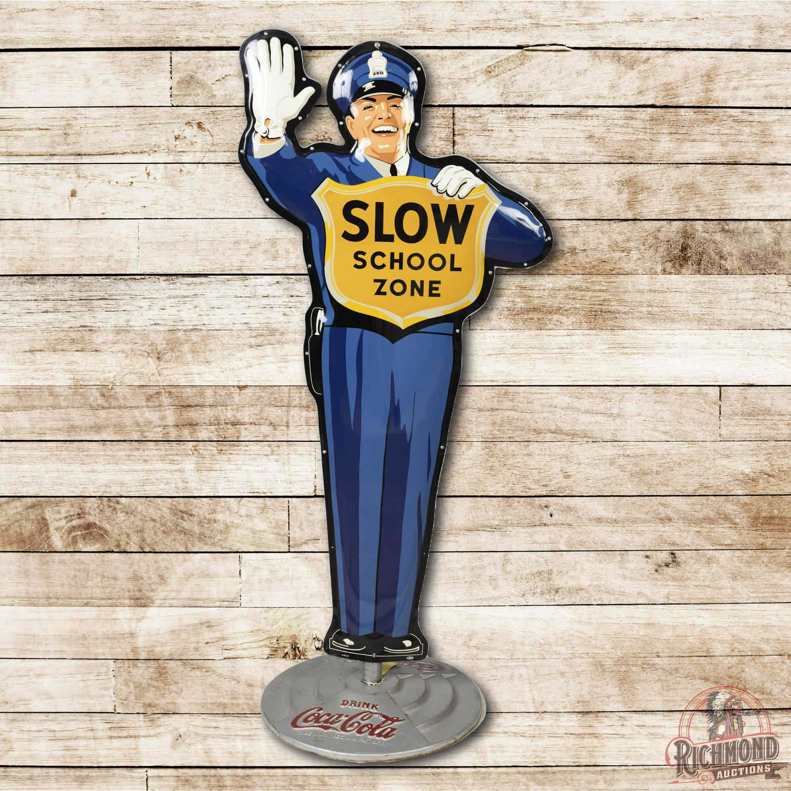 1957 Coca-Cola Policeman & Bottle Metal Sign TAC 9 (1 of 3)