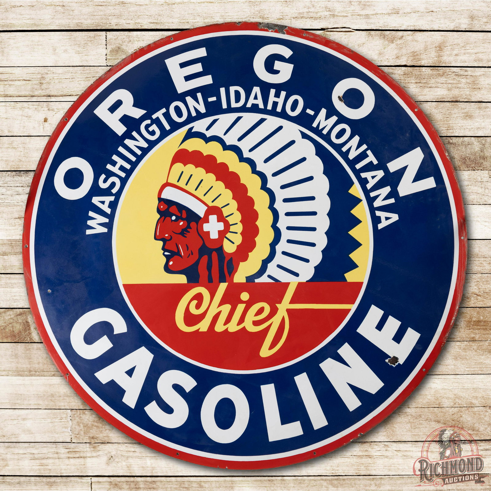 6' Oregon Chief Gas DS Porcelain ID Sign TAC 9 & 8.75 (1 of 3)