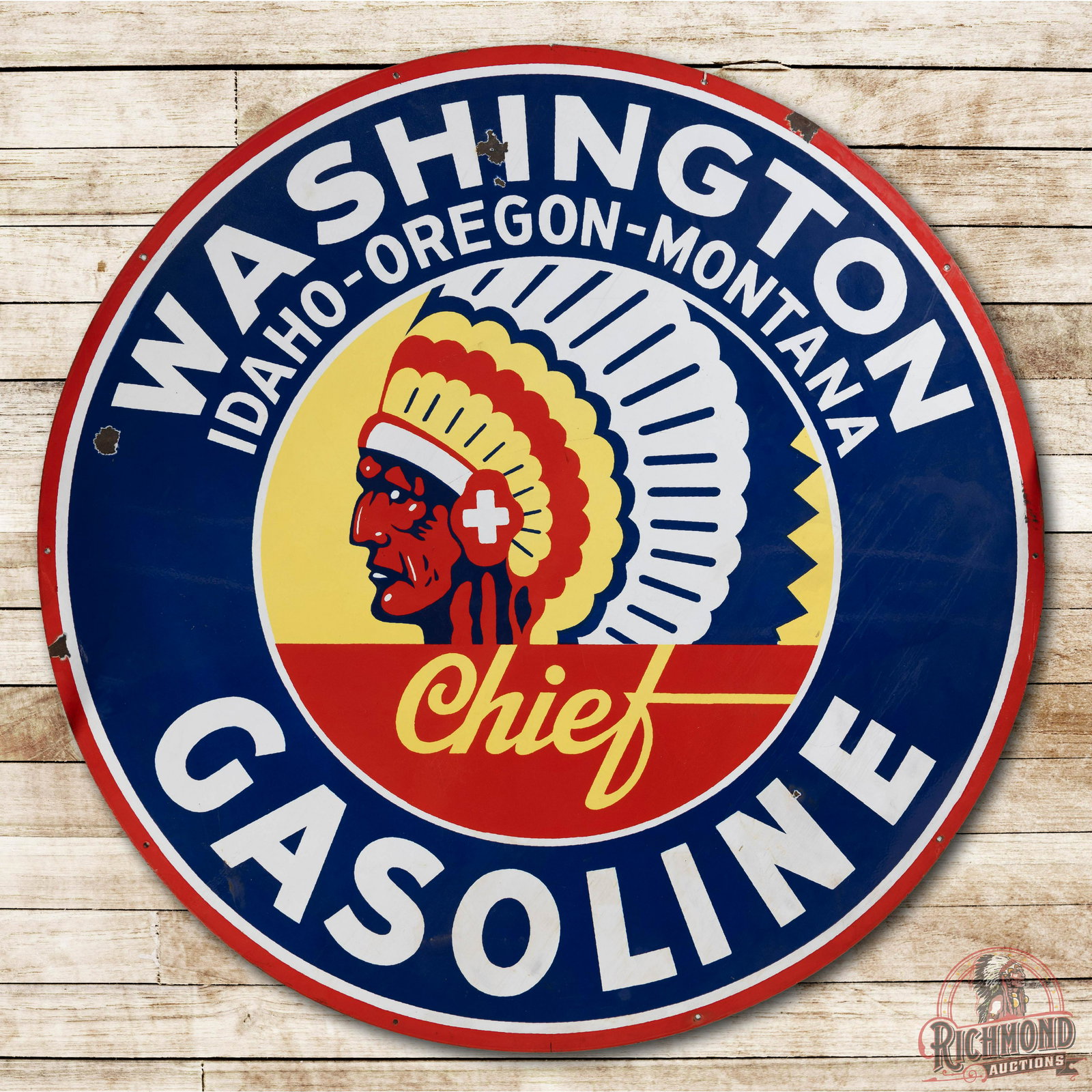 6' Washington Chief Gasoline Porcelain ID Sign TAC 8.75 (1 of 3)