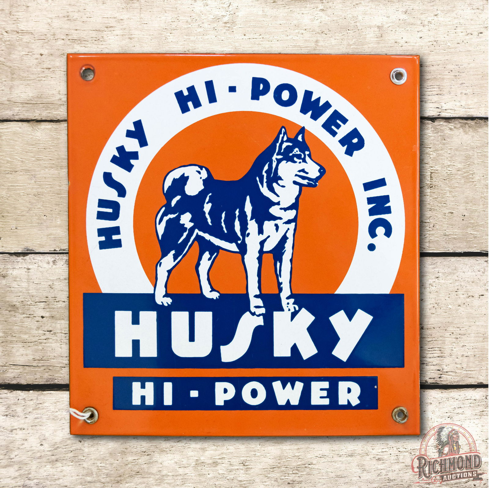 Small Husky Hi-Power Inc. Porcelain Pump Sign TAC 9.25 (1 of 3)