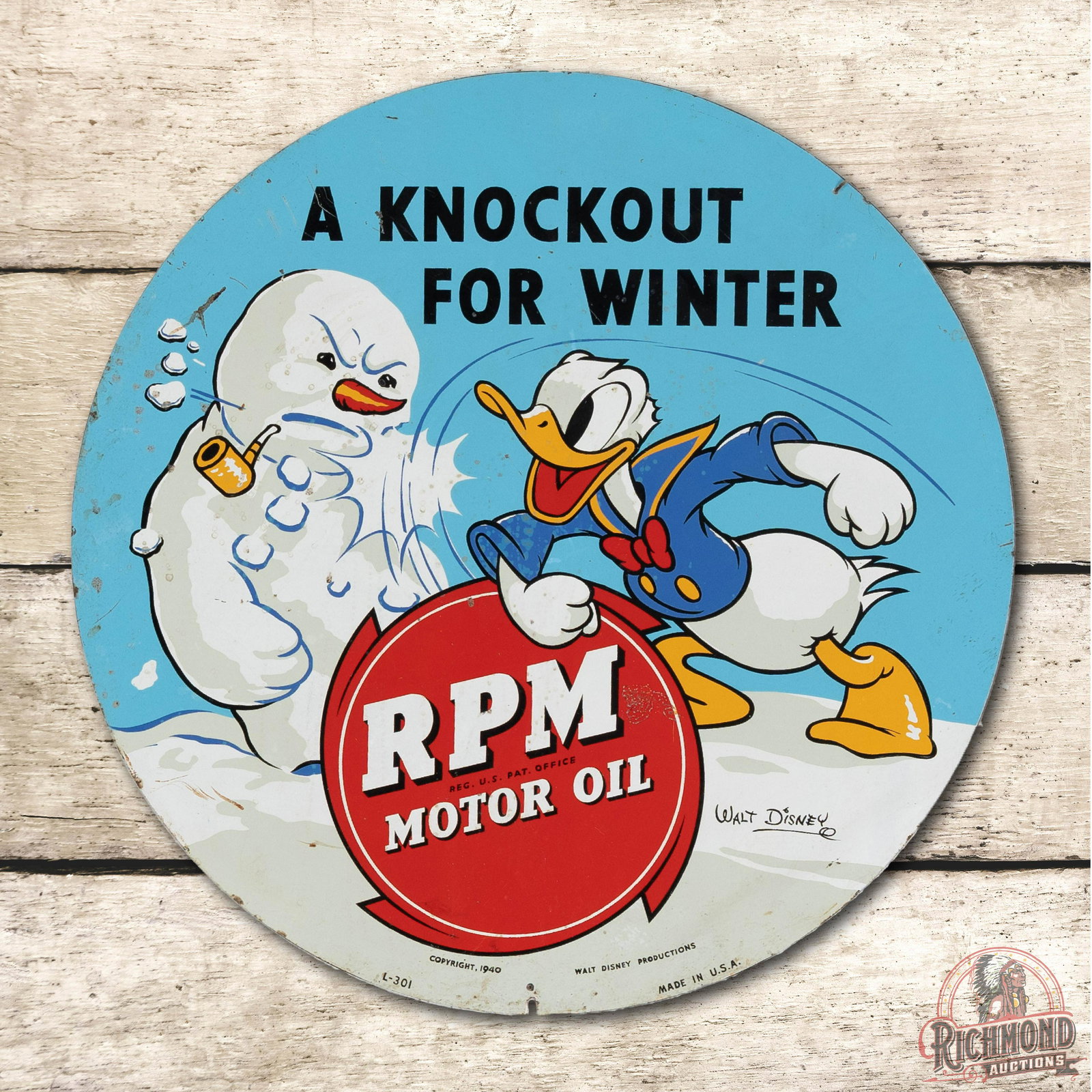 24" 1940 RPM Motor Oil w/ Donald Duck Metal Sign TAC 8 (1 of 3)