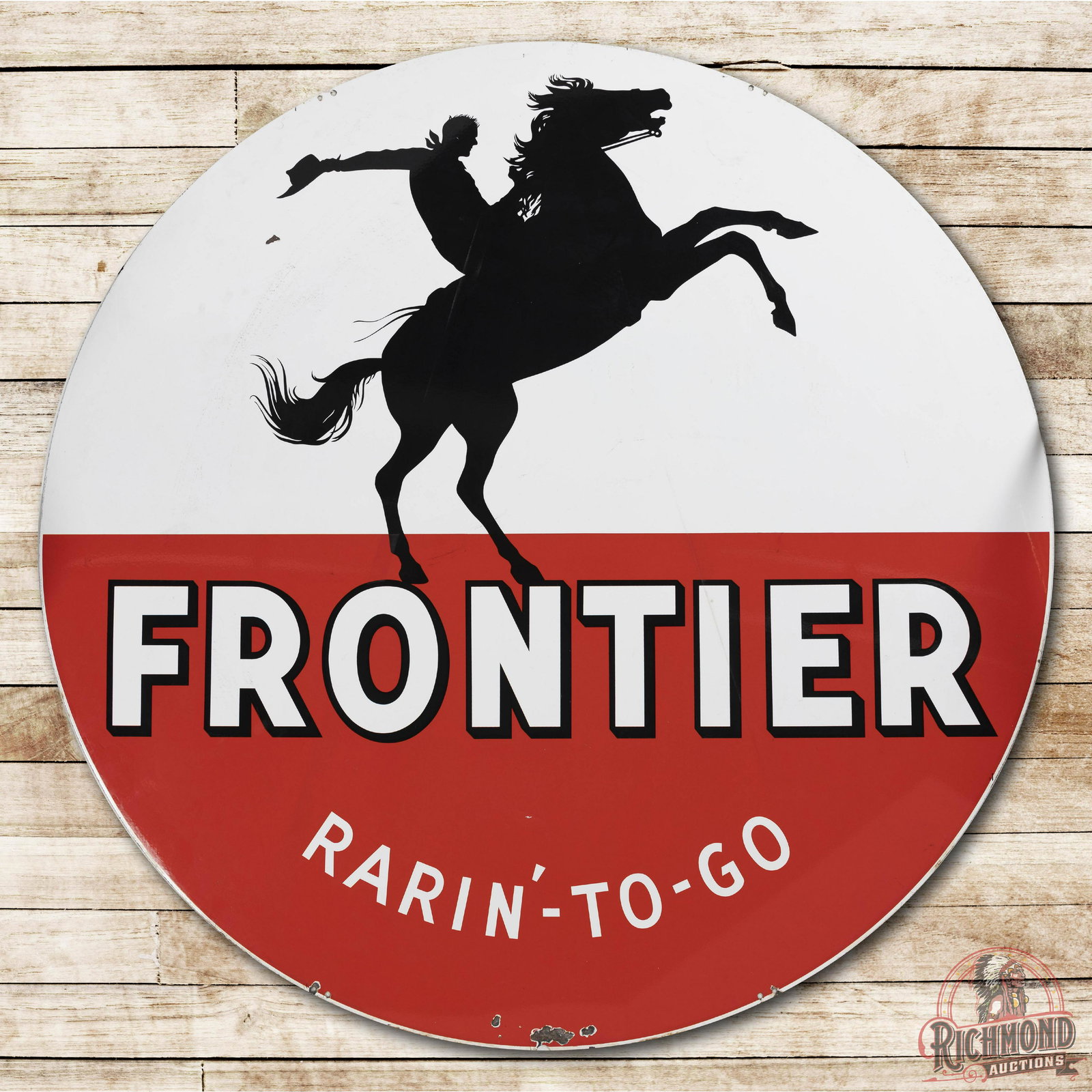 72" Frontier Rarin' To Go SS Porcelain Sign TAC 8.9 (1 of 3)