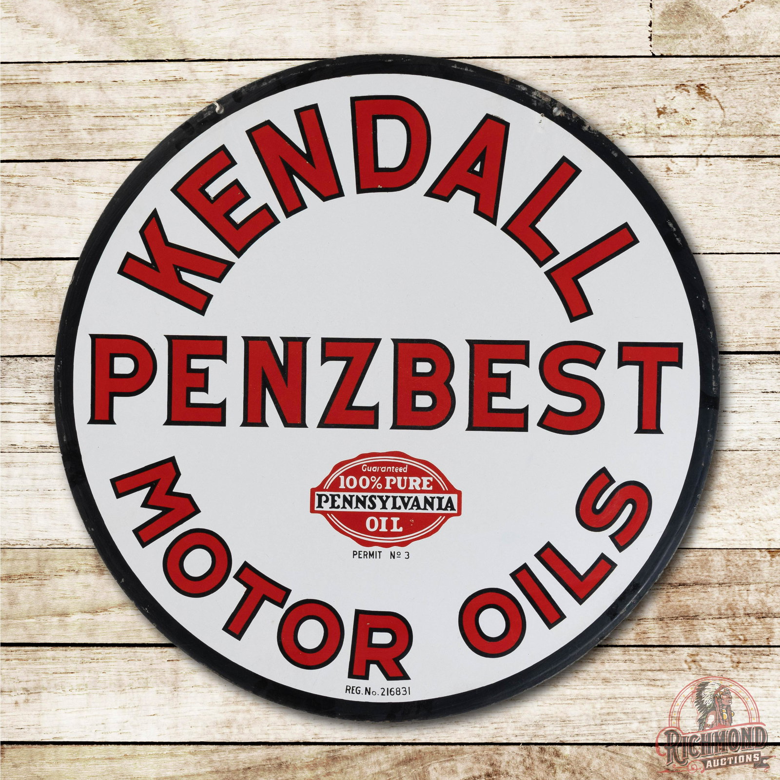36" Kendall Pennzbest Motor Oil Porcelain Sign TAC 9+ (1 of 3)