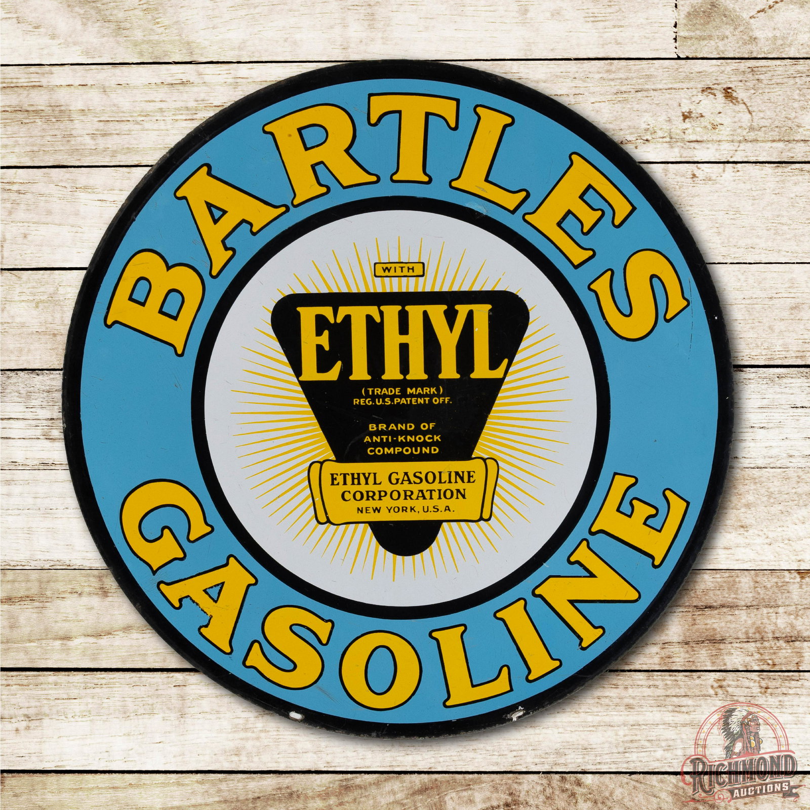 30" Bartles Gasoline & Ethyl Porcelain Sign TAC 8.5 & 8 (1 of 3)