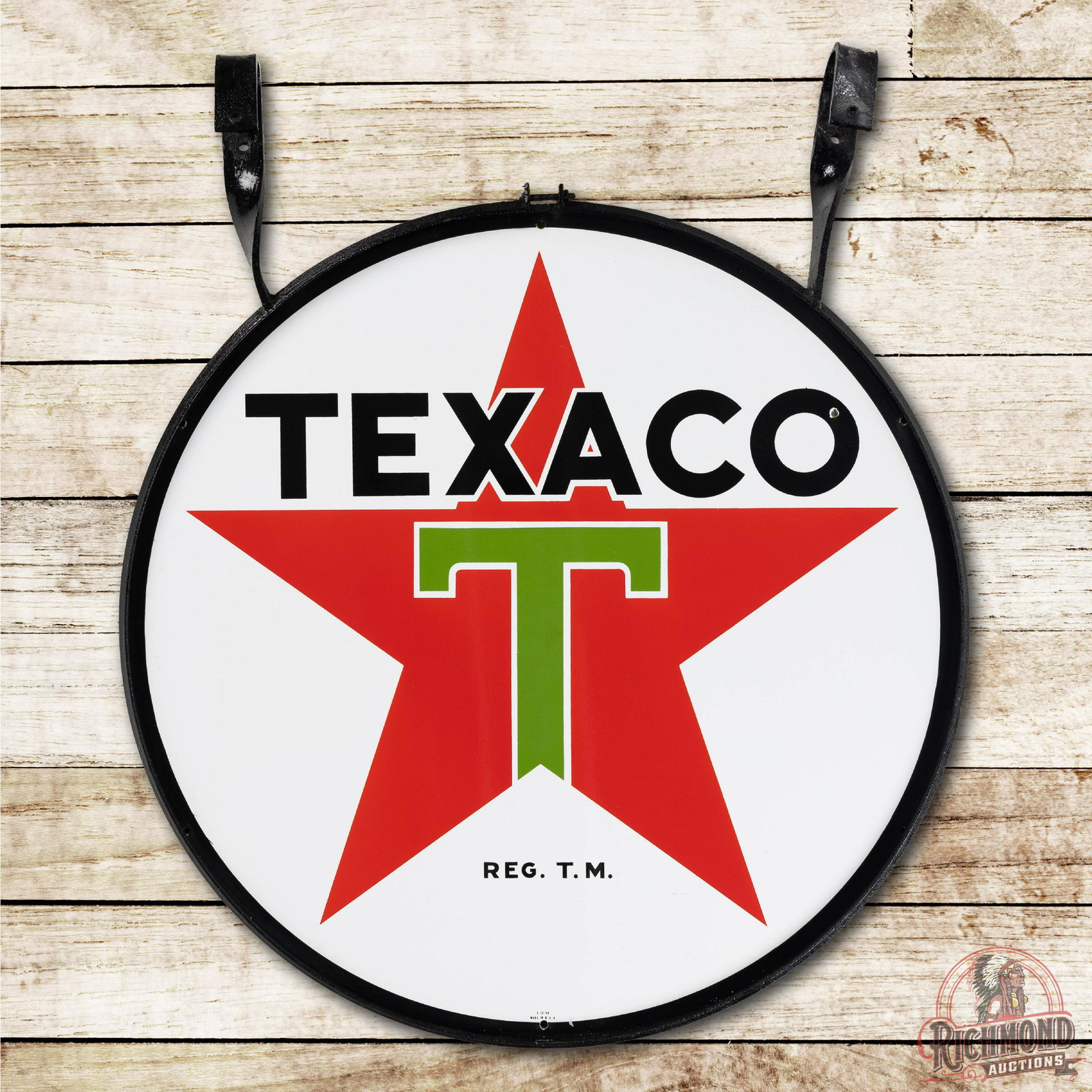 Rare 42" Texaco White-T Star DS Porcelain Sign TAC 9 (1 of 3)