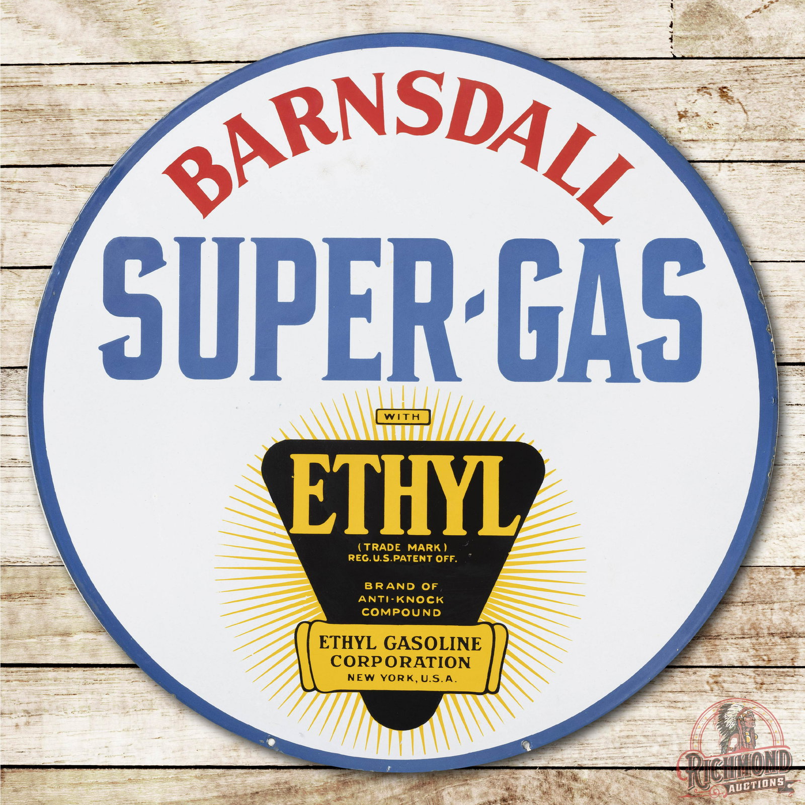 30" Barnsdall Super-Gas Ethyl Porcelain Sign TAC 9 & 9C (1 of 3)