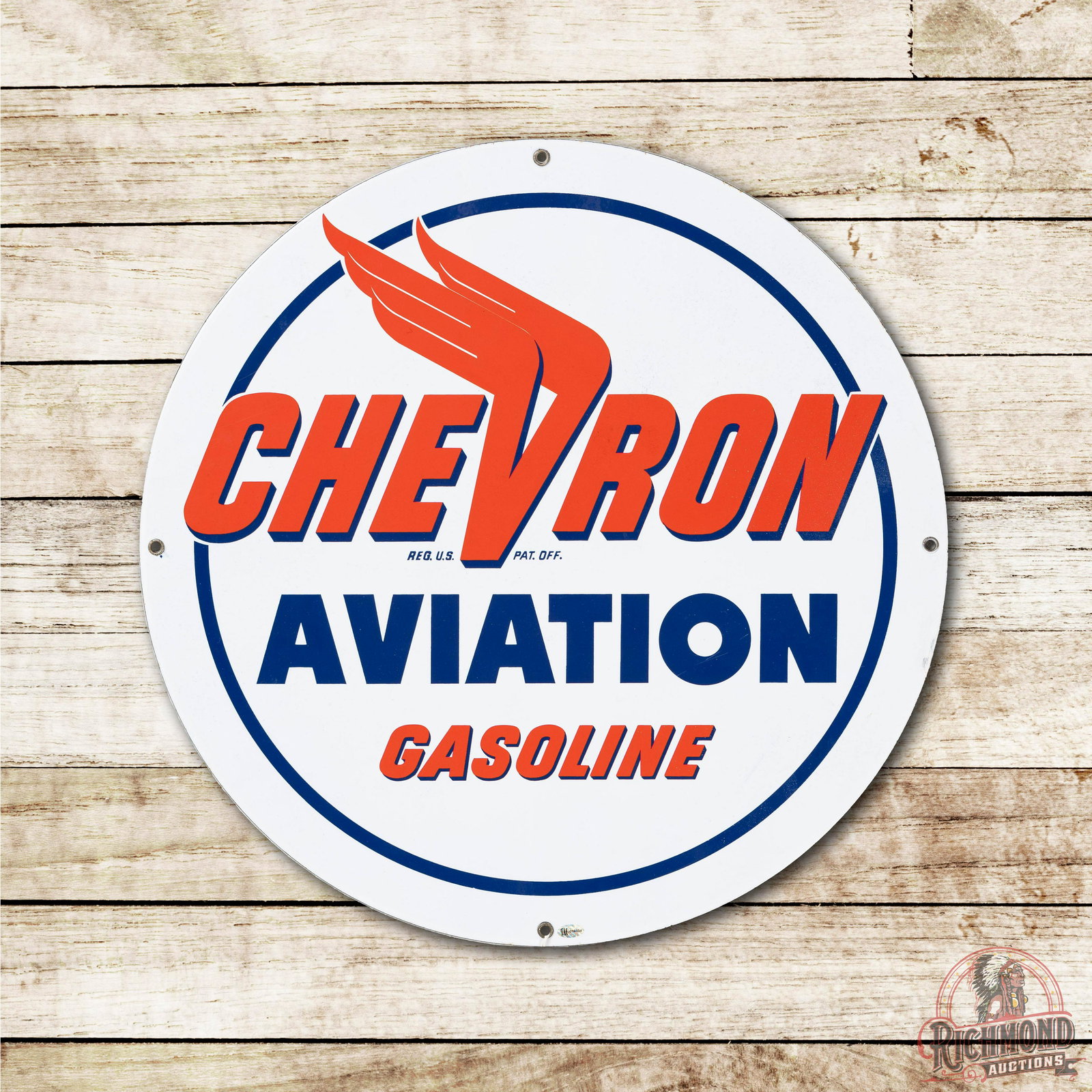 23" Chevron Aviation Gasoline Porcelain Sign TAC 9.25 (1 of 3)