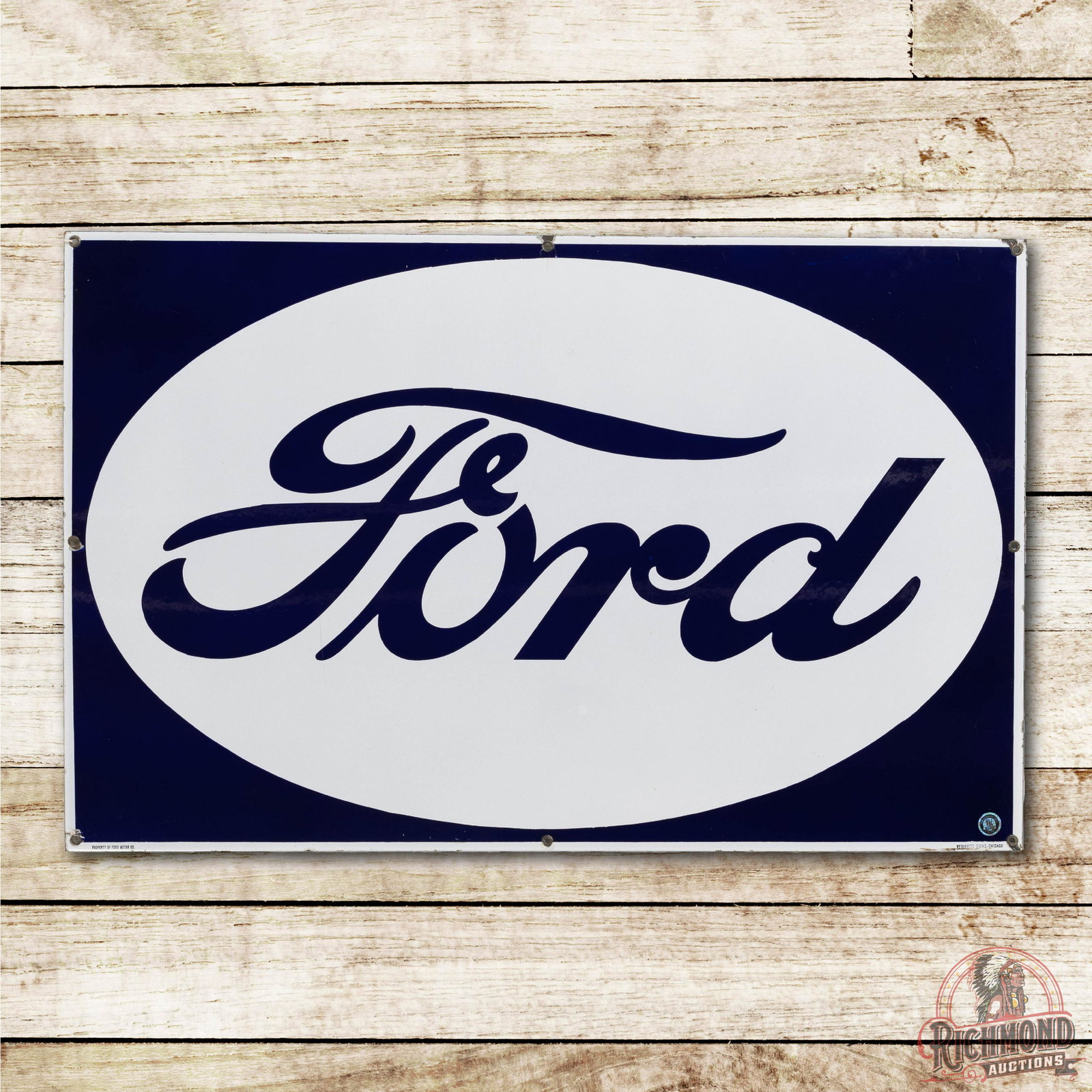 Reverse Colors Ford in Oval SS Porcelain Sign TAC 9 (1 of 3)