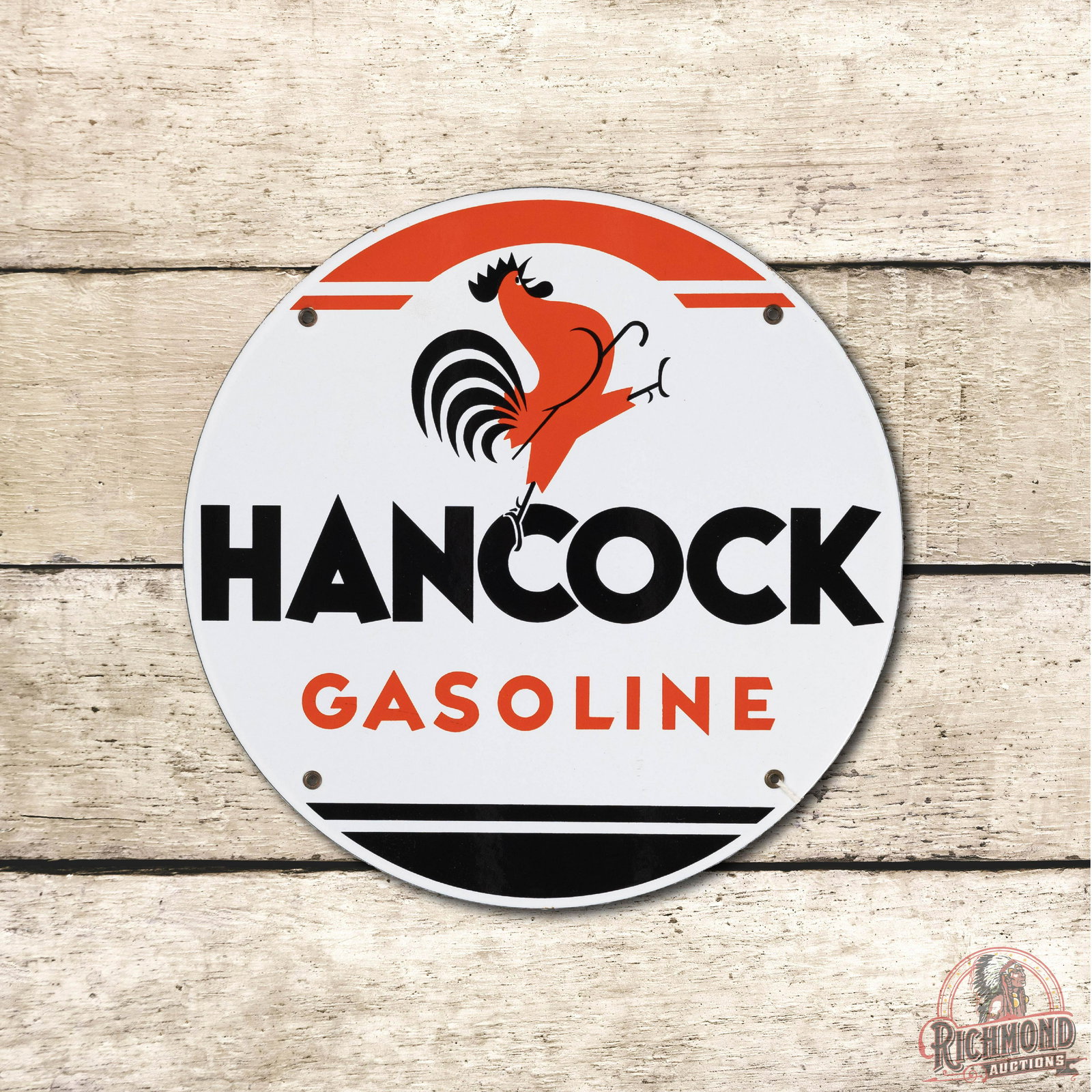 NOS Hancock Gasoline SS Porcelain Pump Sign TAC 9.75 (1 of 3)