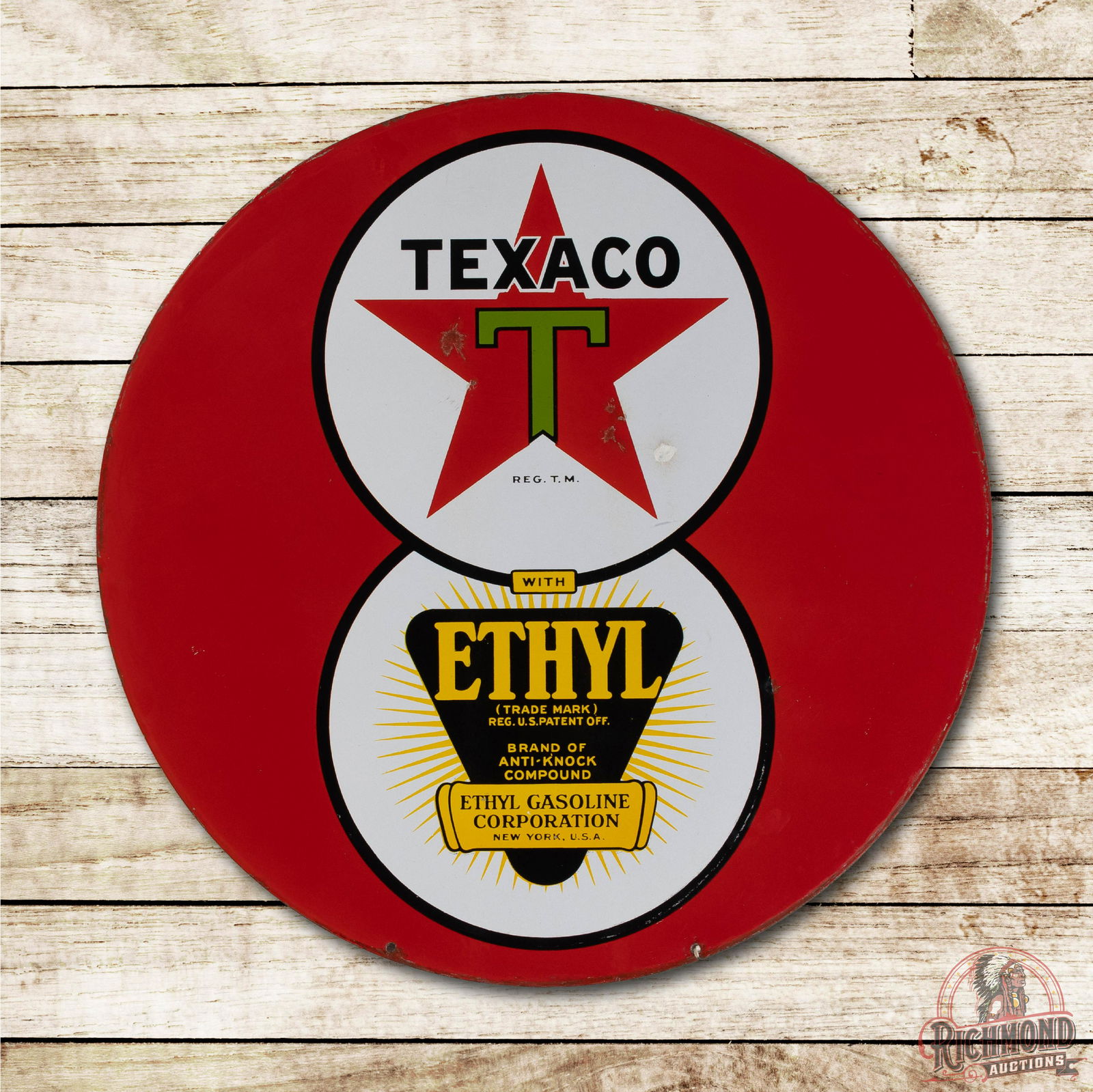 30" Texaco Black-T Ethyl Logo 8-Ball Porcelain Sign (1 of 3)