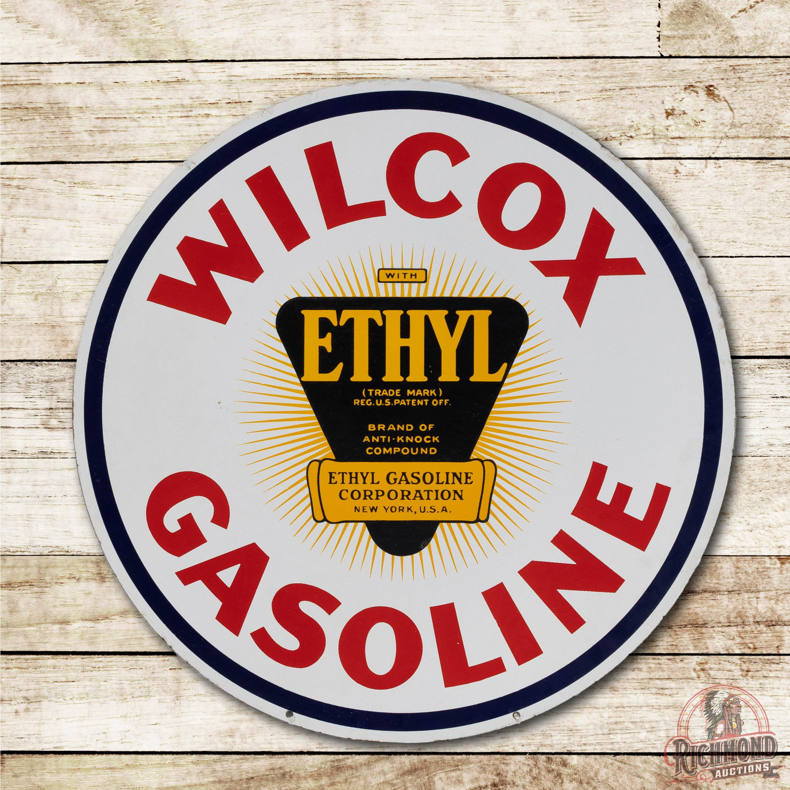 30" Wilcox Gasoline Ethyl Porcelain Sign TAC 8.9 & 8.5 (1 of 3)