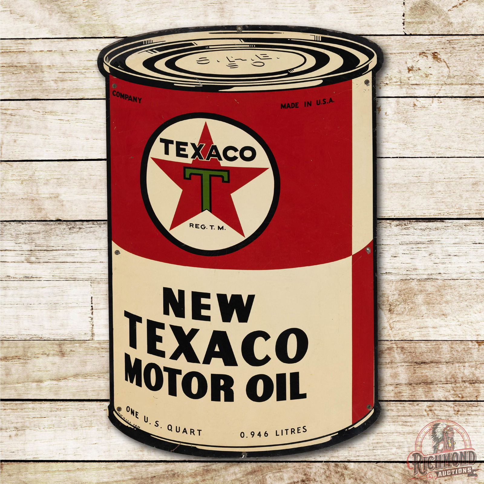 1936 Texaco Black T New Motor Oil SS Metal Sign TAC 8.9 (1 of 3)