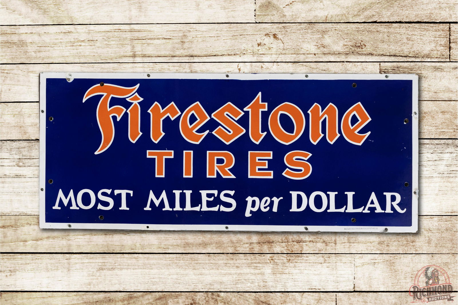 Firestone Tires Most Miles SS Porcelain Sign TAC 9.25 (1 of 3)