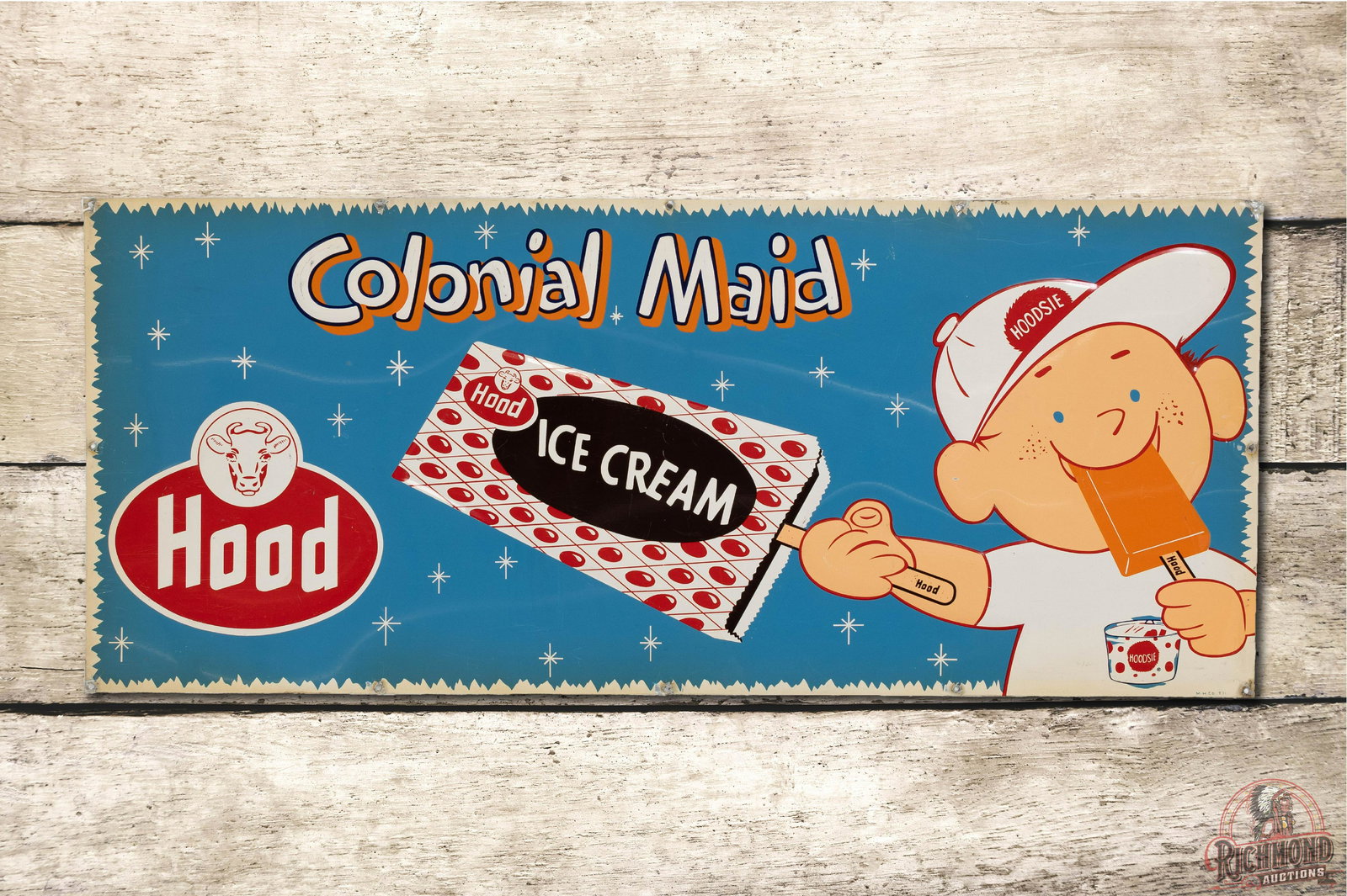 Hood Colonial Maid Ice Cream SS Metal Sign TAC 8.9 (1 of 3)