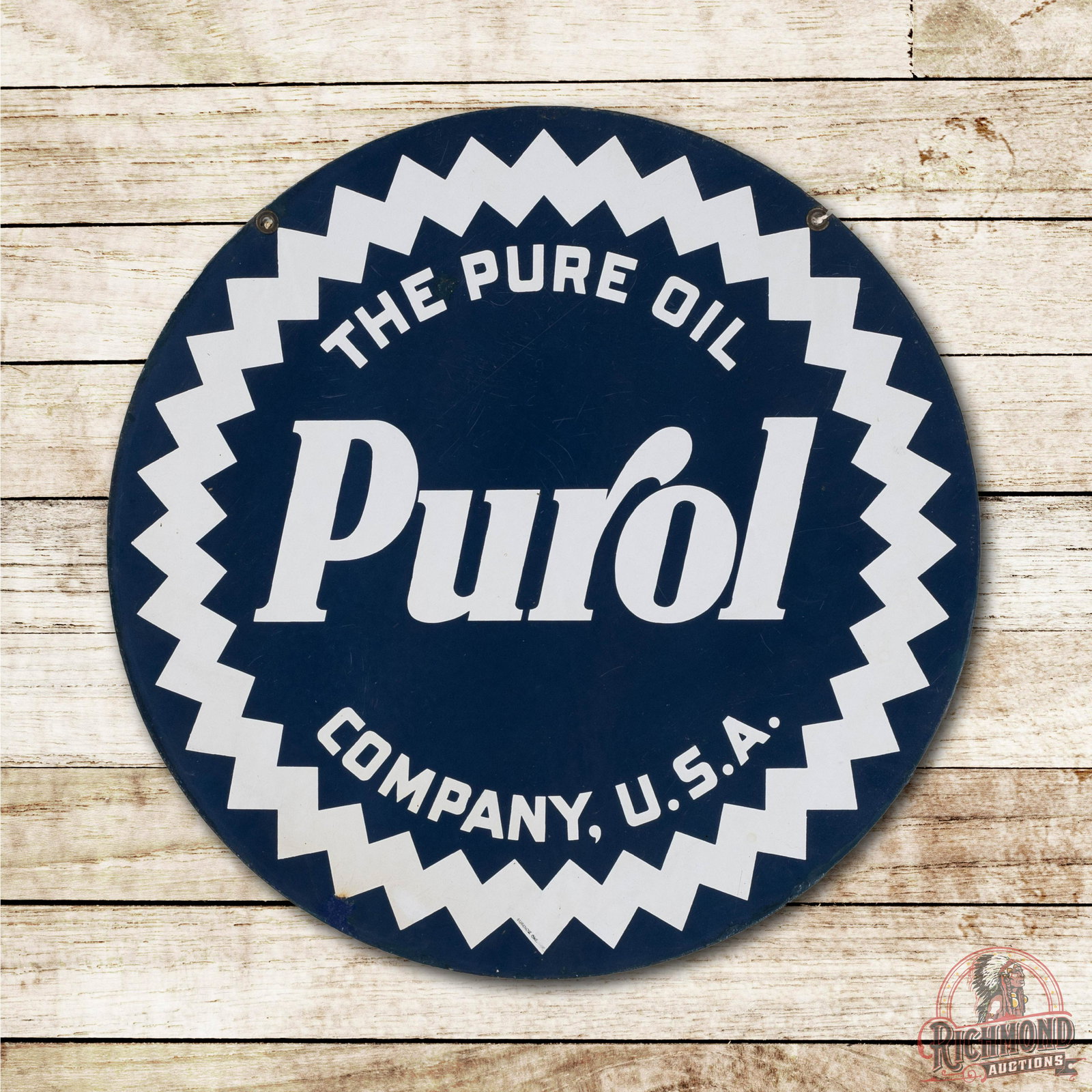 26" Pure Oil Co. Purol DS Porcelain Sign TAC 8.5 & 7.5 (1 of 3)