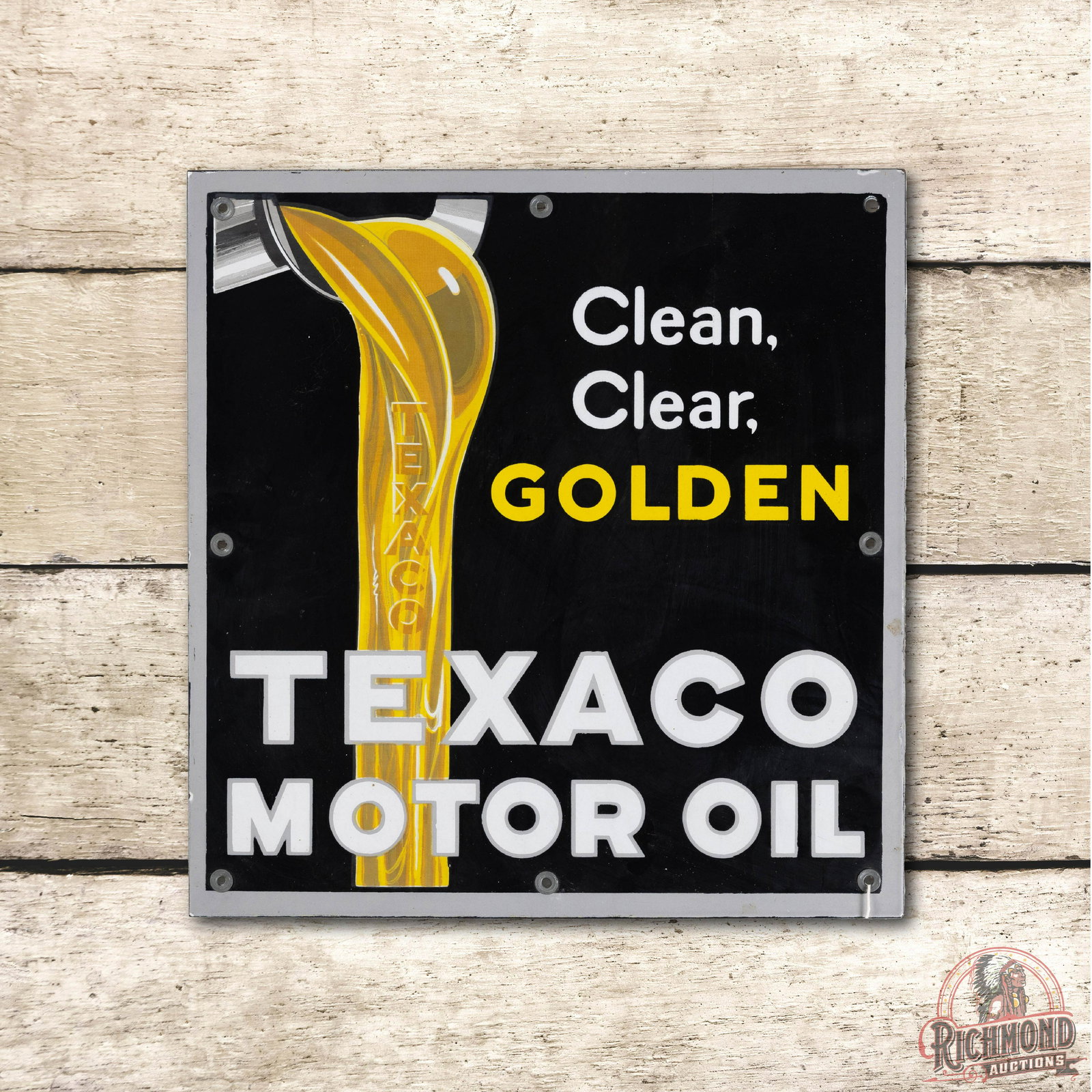 Texaco Motor Oil Clean & Golden Porcelain Sign TAC 9.25 (1 of 3)