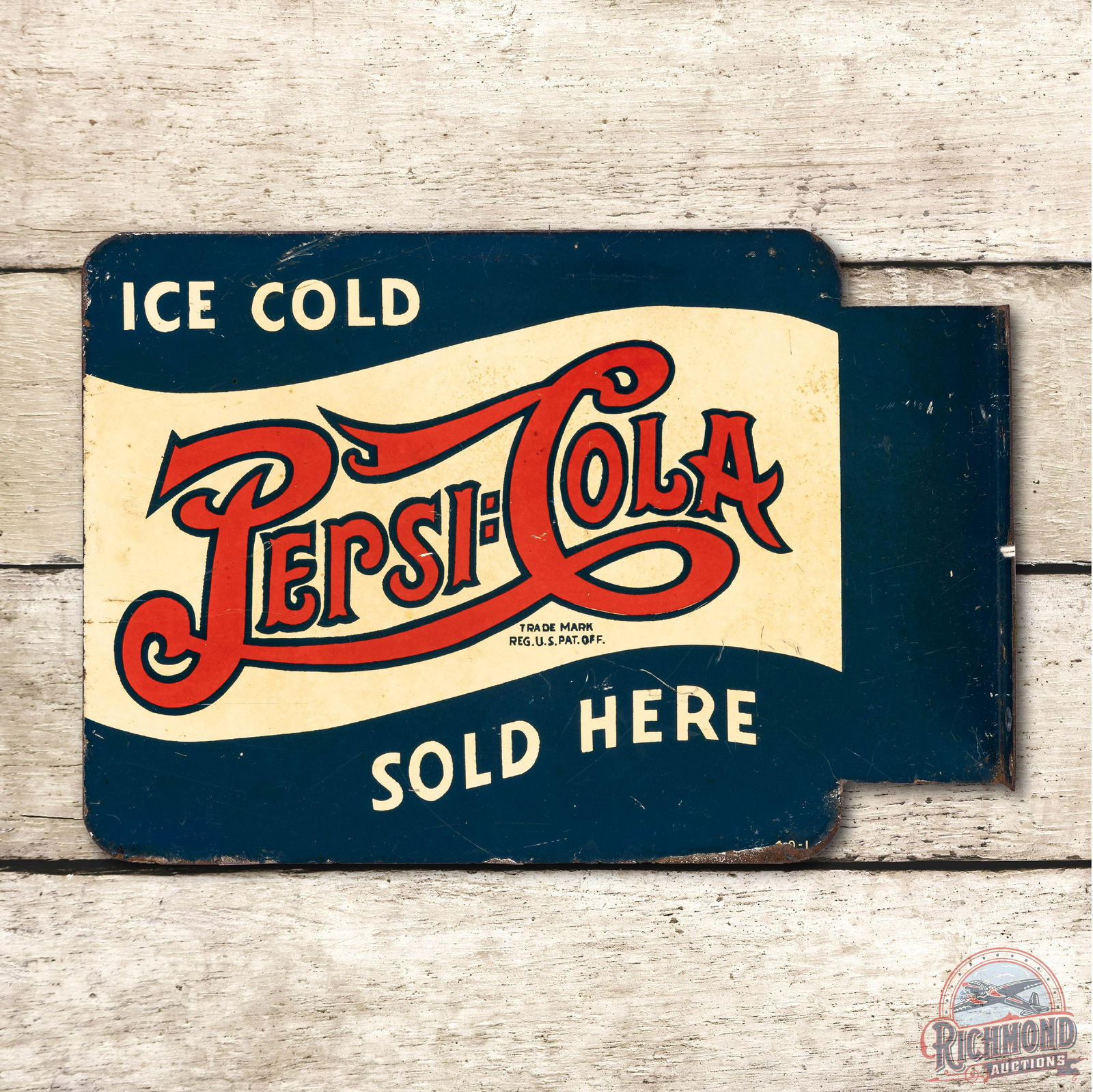 1940 Ice Cold Pepsi Cola Sold Here Flange Sign Tac 7.25