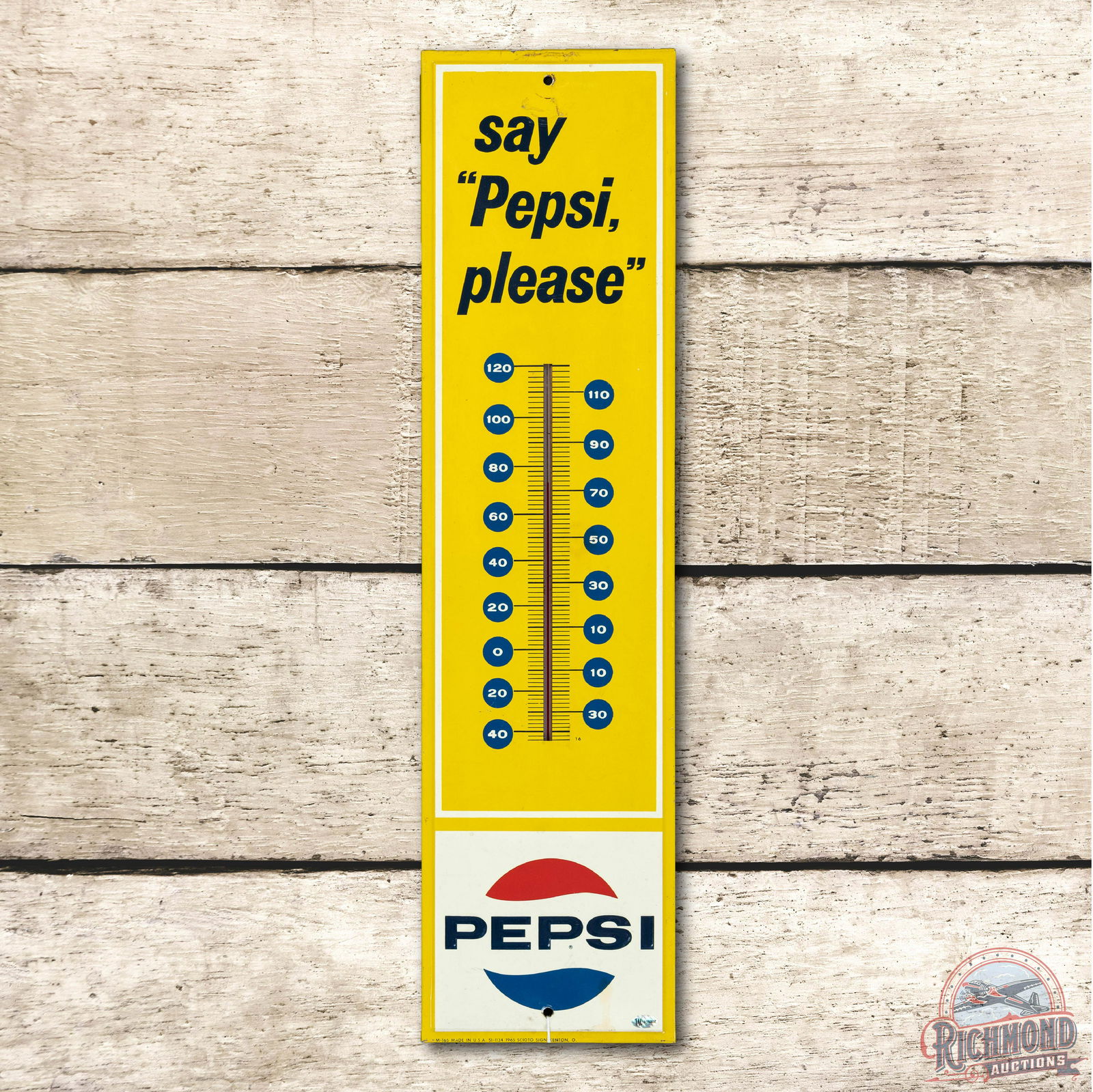 1965 Say Pepsi Please & Logo Metal Thermometer TAC 8.75 (1 of 3)