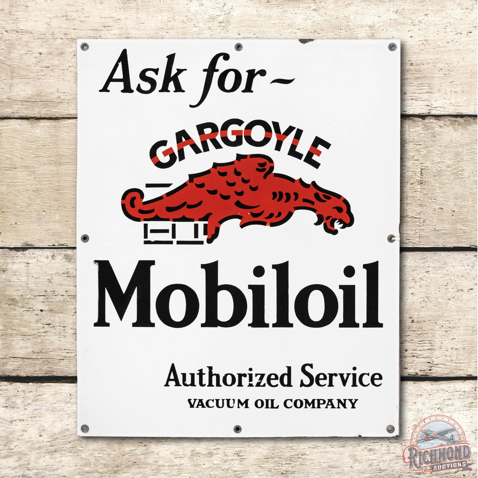 Ask for Gargoyle Mobiloil Porcelain Sign TAC 9 (1 of 3)
