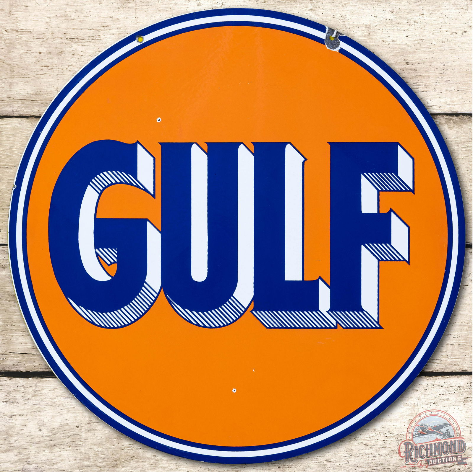 Rare 24" Gulf w/ Striped Letters Porcelain Sign TAC 8.9 (1 of 4)