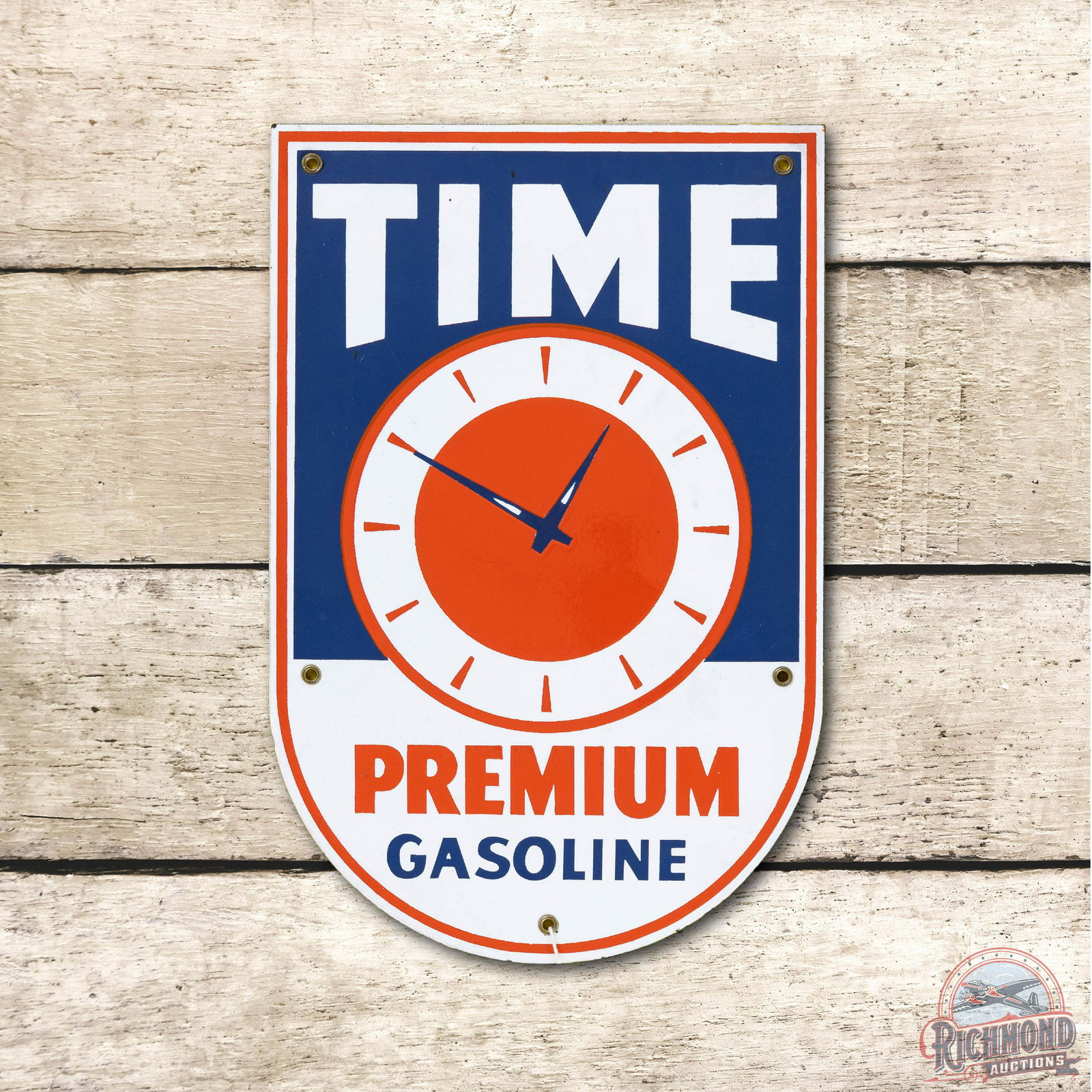 Time Premium Gasoline Porcelain Pump Sign TAC 9+ (1 of 3)