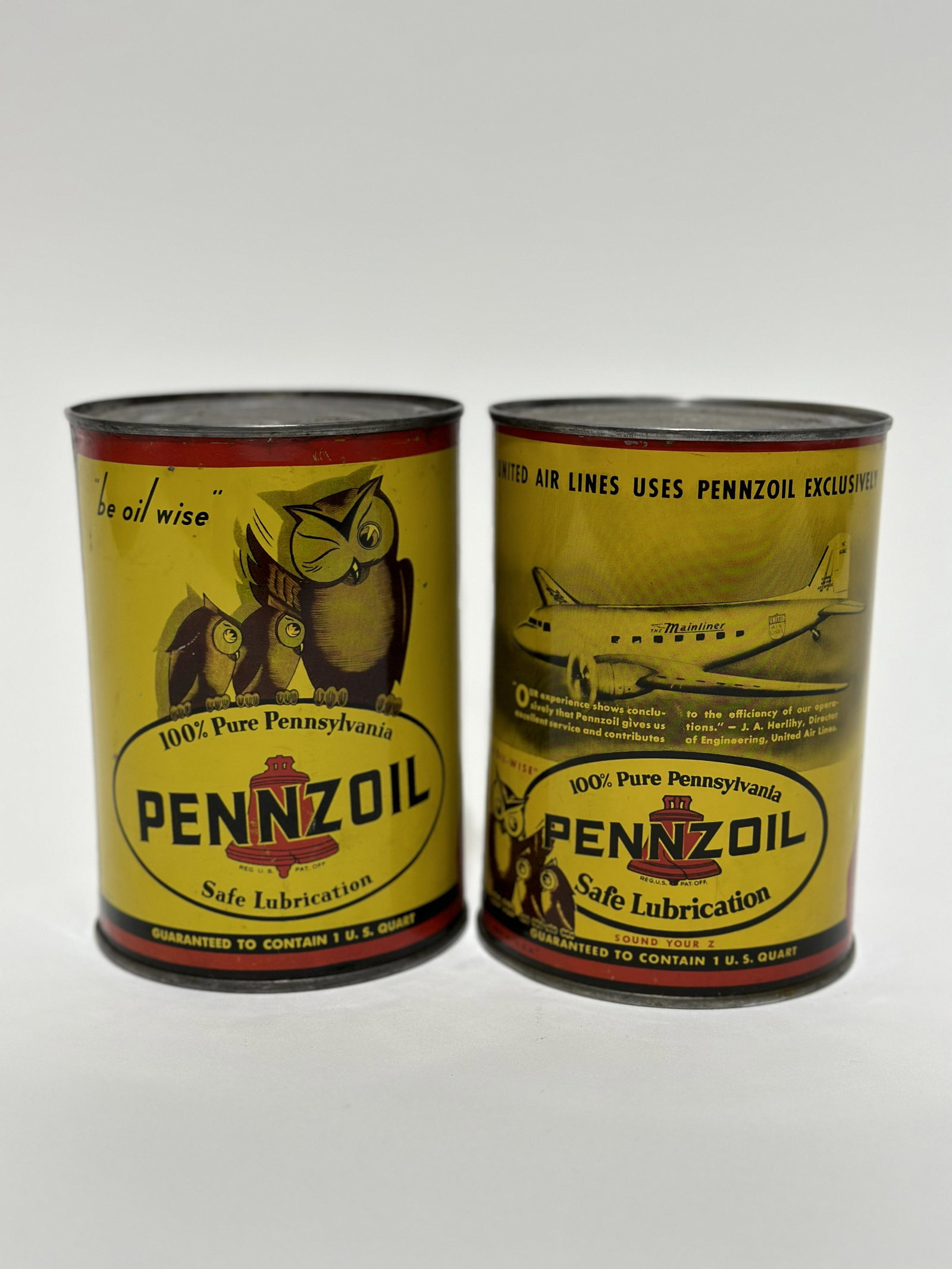 Pennzoil Motor Oil Quart Cans Owls & Plane (1 of 3)